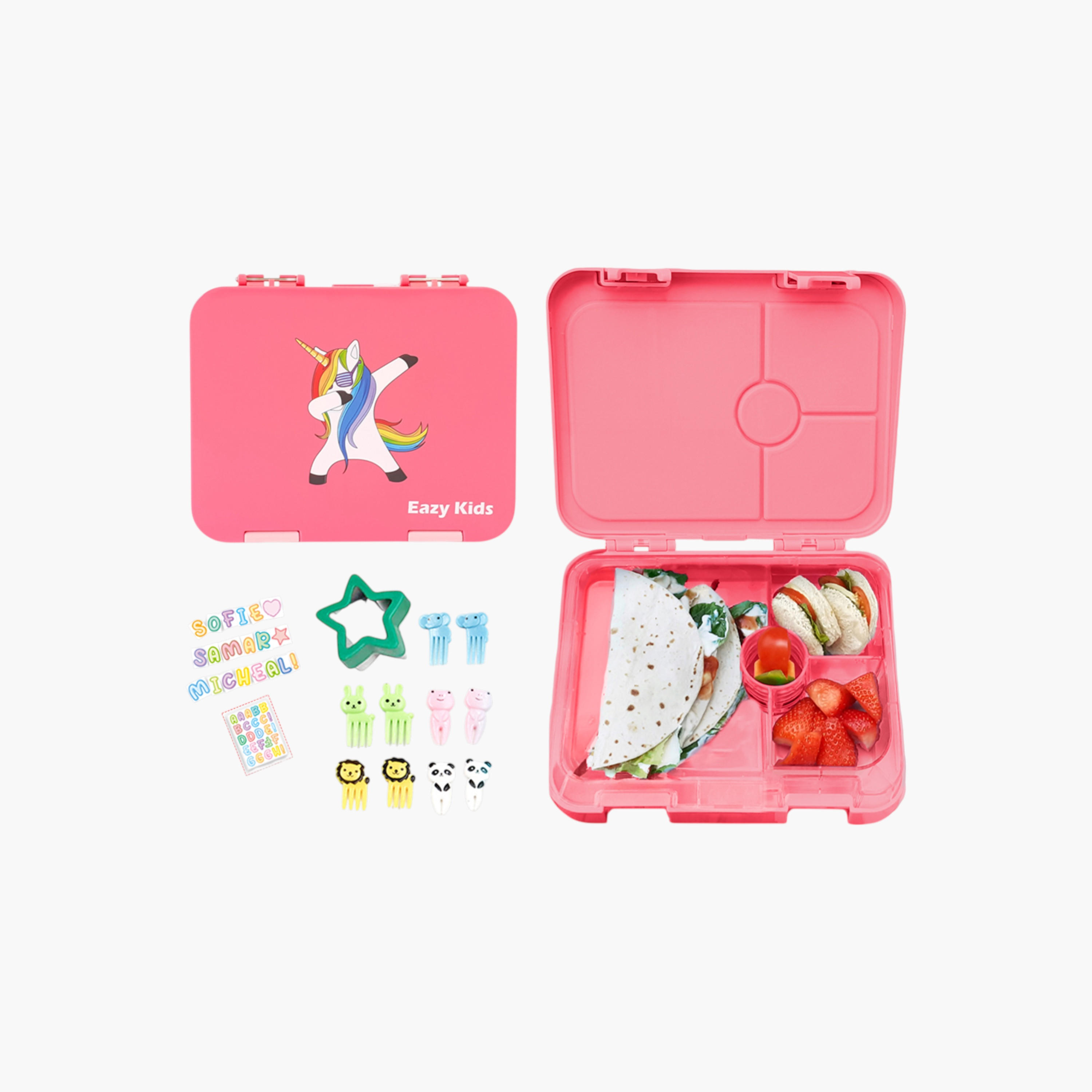 Eazy Kids Unicorn Print Convertible Lunch Box with Sandwich Cutter and Fruit Pick Set-school-lunchessentials-lunchboxes-image-1