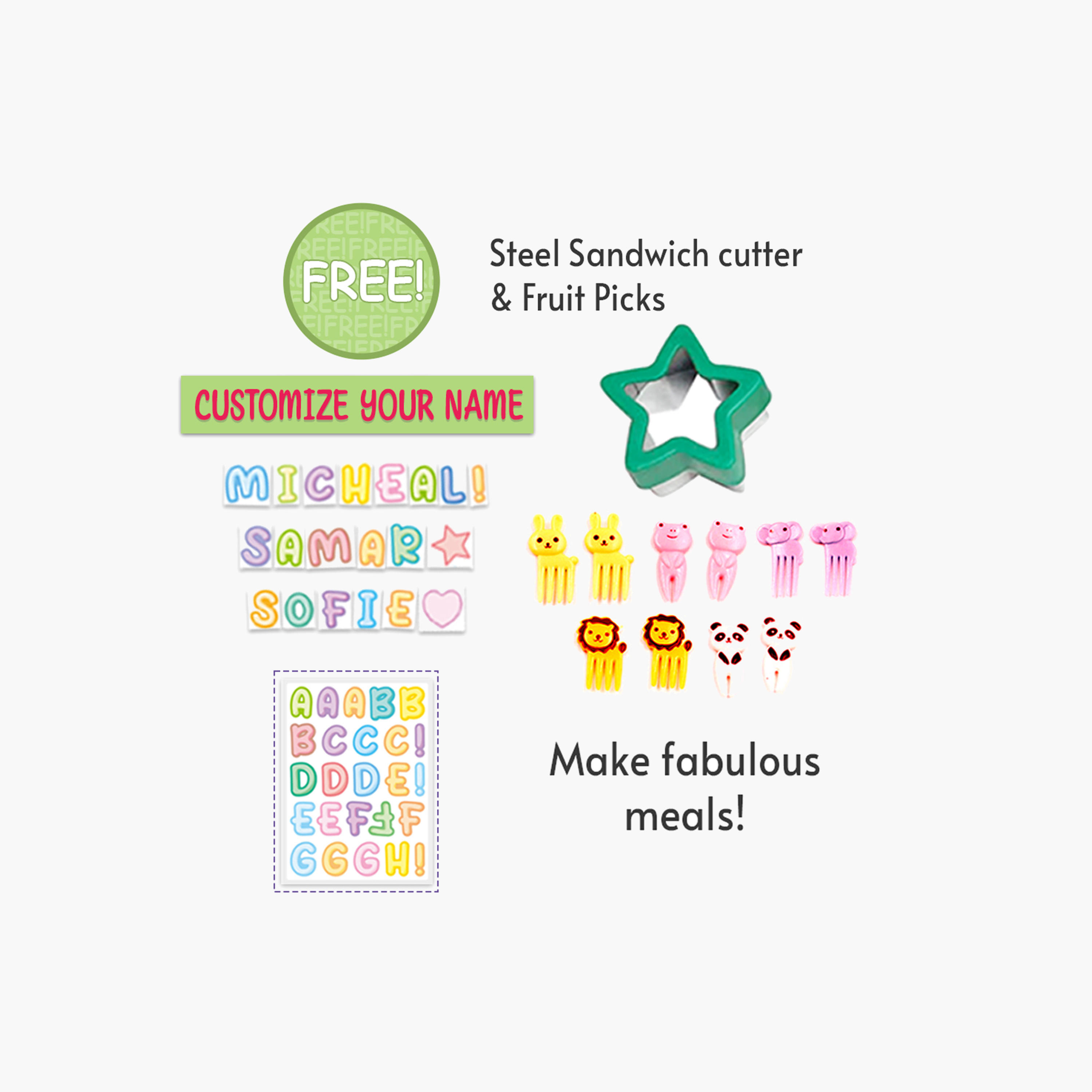 Eazy Kids Unicorn Print Convertible Lunch Box with Sandwich Cutter and Fruit Pick Set-school-lunchessentials-lunchboxes-image-6