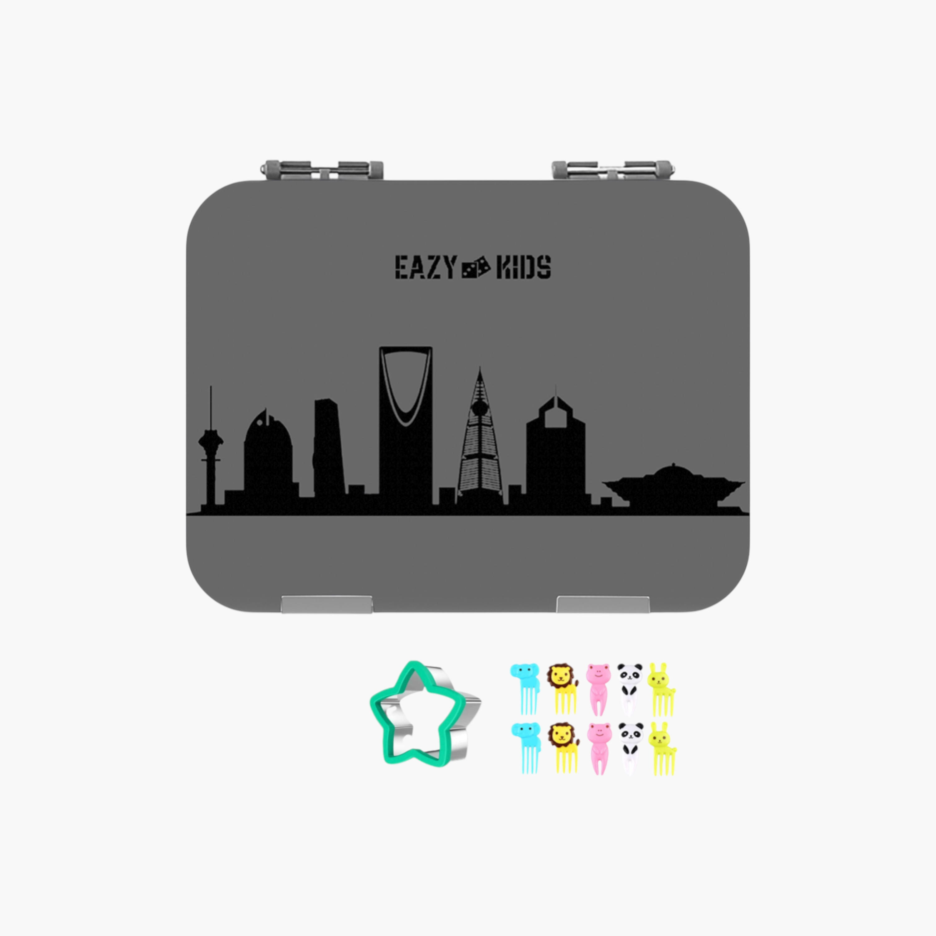 طقم شنطة غداء بنتو بطبعات بـ4 أقسام مع قاطع ساندويتشات من إيزي كيدز-school-lunchessentials-lunchboxes-image-1