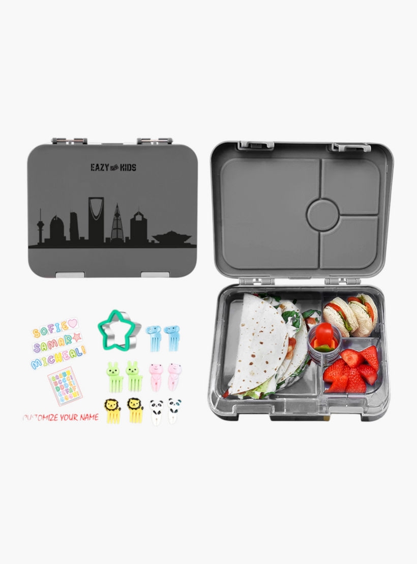 طقم شنطة غداء بنتو بطبعات بـ4 أقسام مع قاطع ساندويتشات من إيزي كيدز-school-lunchessentials-lunchboxes-image-2