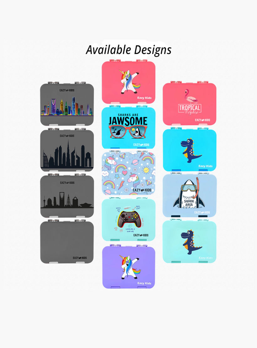 طقم شنطة غداء بنتو بطبعات بـ4 أقسام مع قاطع ساندويتشات من إيزي كيدز-school-lunchessentials-lunchboxes-image-9