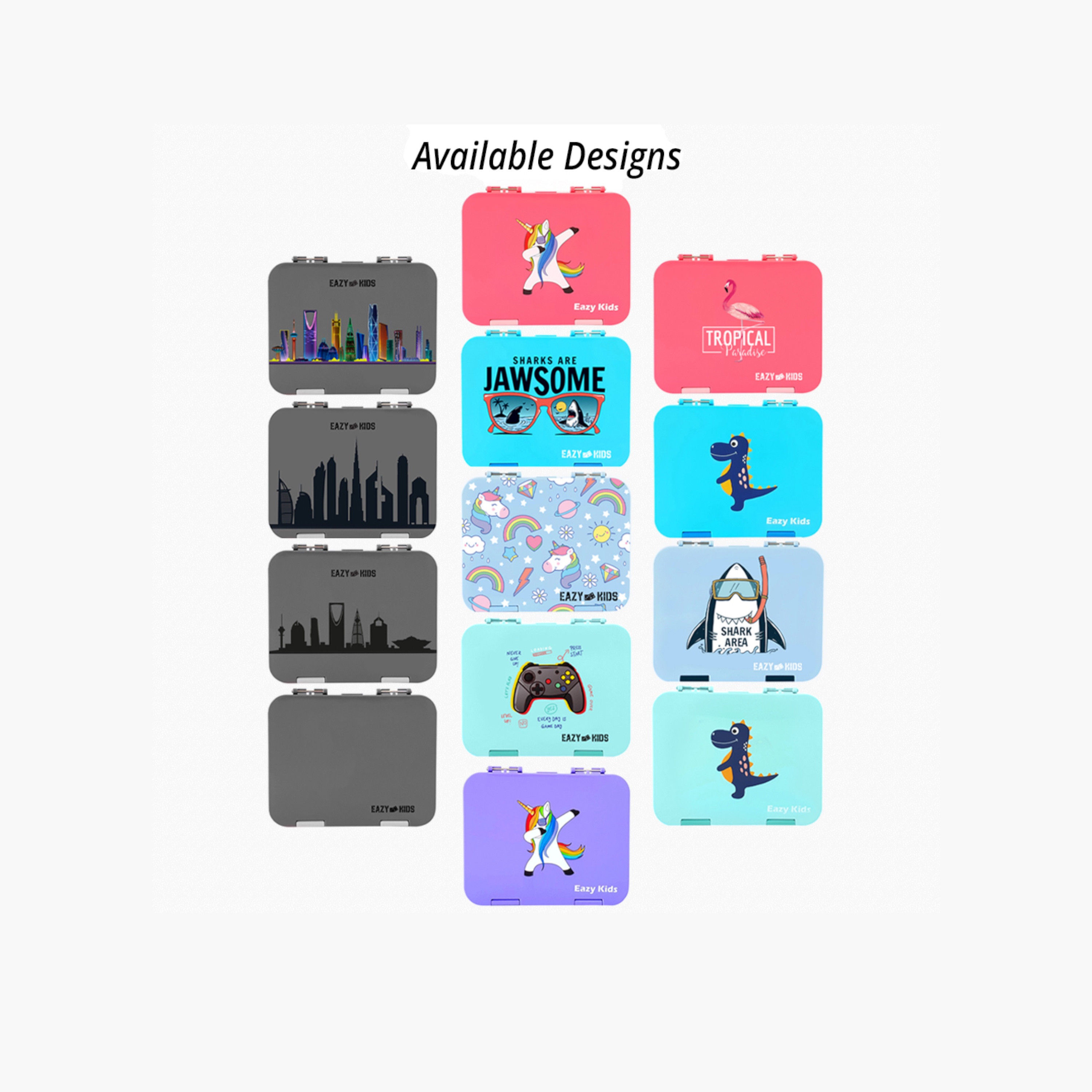 طقم شنطة غداء بنتو بطبعات بـ4 أقسام مع قاطع ساندويتشات من إيزي كيدز-school-lunchessentials-lunchboxes-image-2