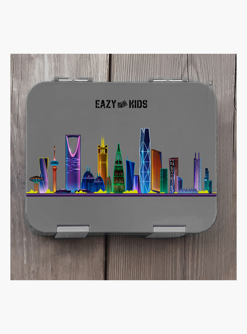 طقم شنطة غداء بنتو بطبعات بـ4 أقسام مع قاطع ساندويتشات من إيزي كيدز-school-lunchessentials-lunchboxes-image-4