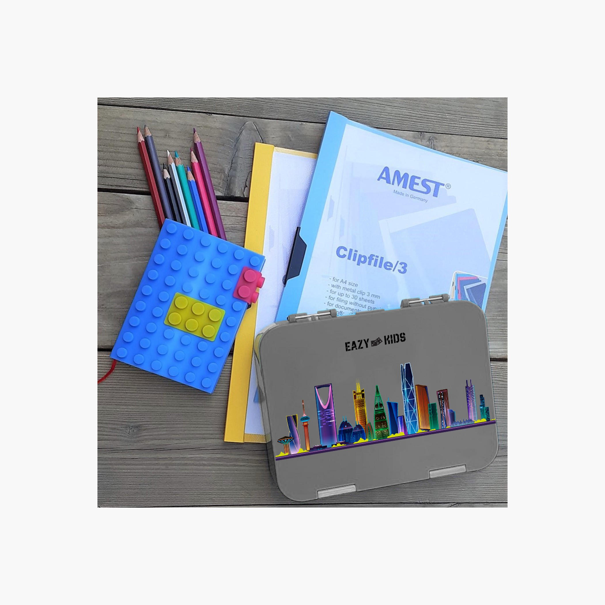 طقم شنطة غداء بنتو بطبعات بـ4 أقسام مع قاطع ساندويتشات من إيزي كيدز-school-lunchessentials-lunchboxes-image-6