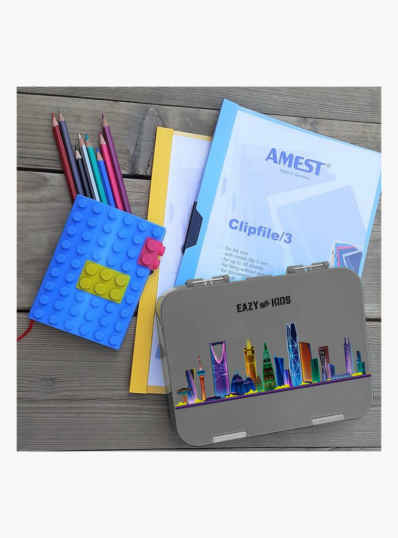 طقم شنطة غداء بنتو بطبعات بـ4 أقسام مع قاطع ساندويتشات من إيزي كيدز-school-lunchessentials-lunchboxes-image-6