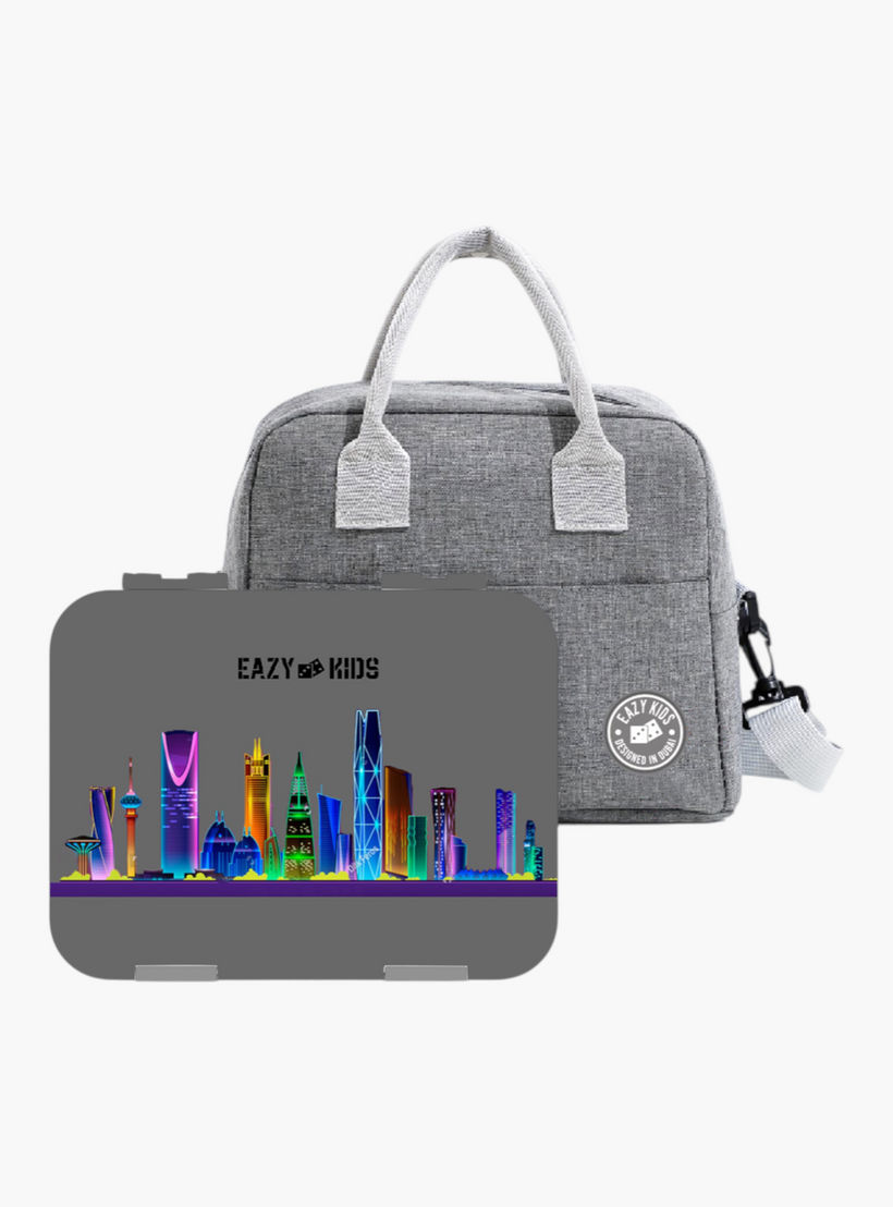 طقم شنطة غداء بنتو بطبعات بـ4 أقسام مع قاطع ساندويتشات من إيزي كيدز-school-lunchessentials-lunchboxes-image-9