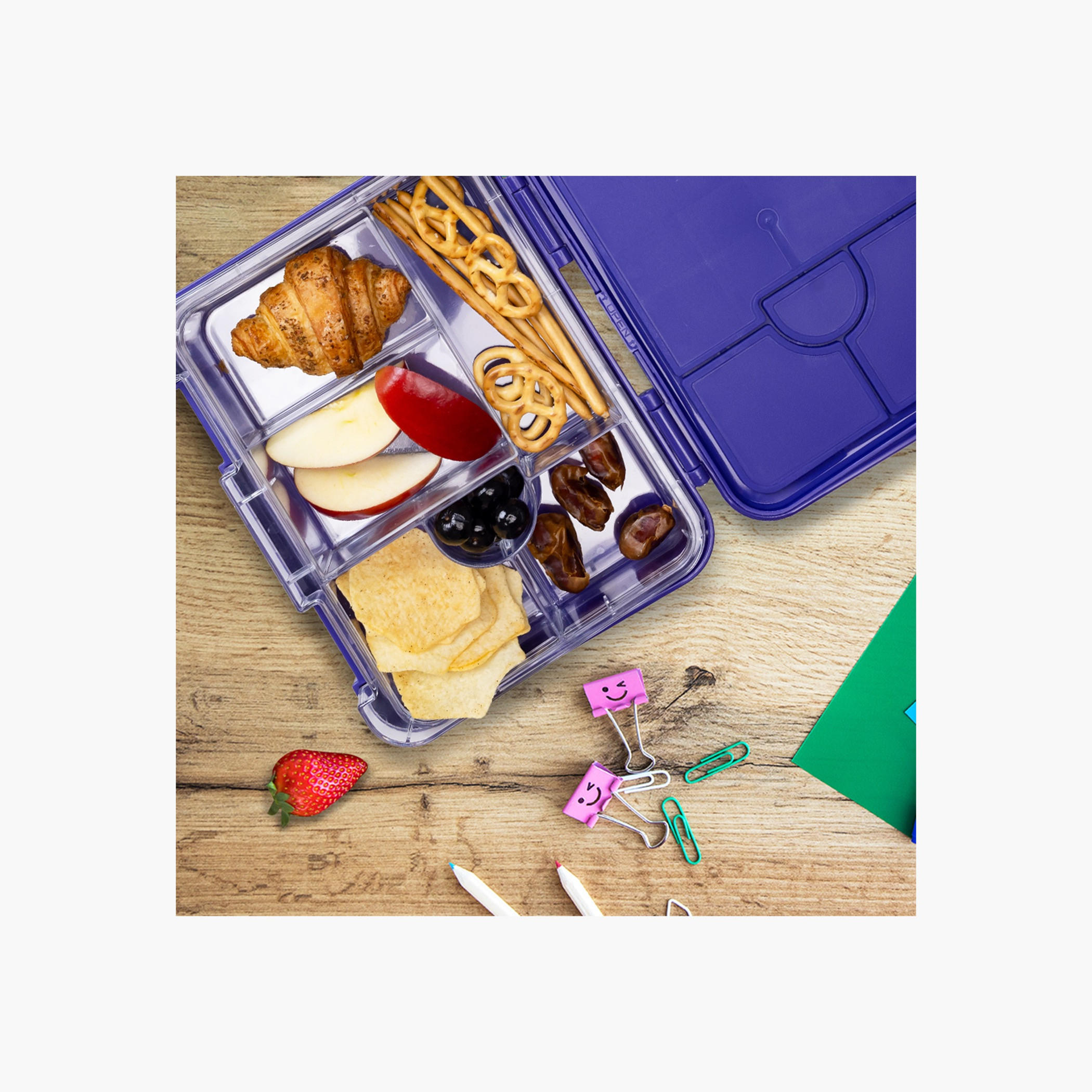 صندوق غداء بينتو قابل للعكس بطبعات مع قطاعة سندويش وطقم أعواد فاكهة من إيزي كيدز-school-lunchessentials-lunchboxes-image-4
