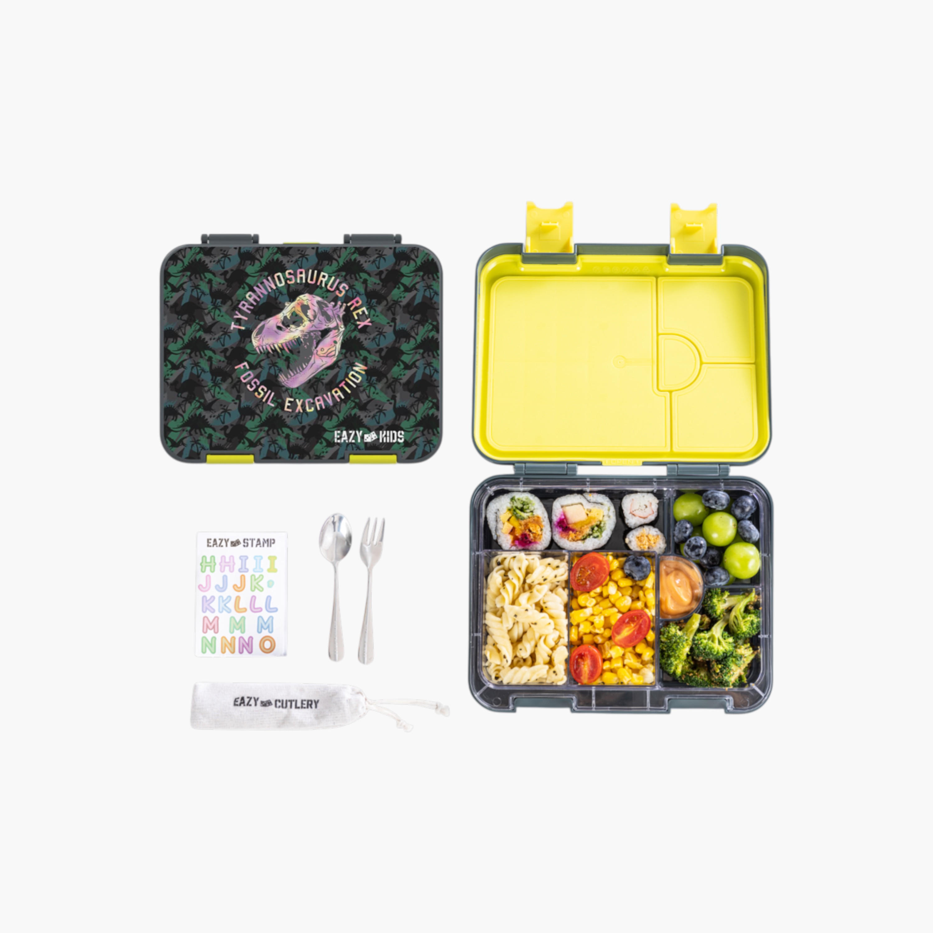 Eazy Kids Solid Sectioned Bento Lunch Box with Cutlery and Alphabet Sticker-school-lunchessentials-lunchboxes-image-1