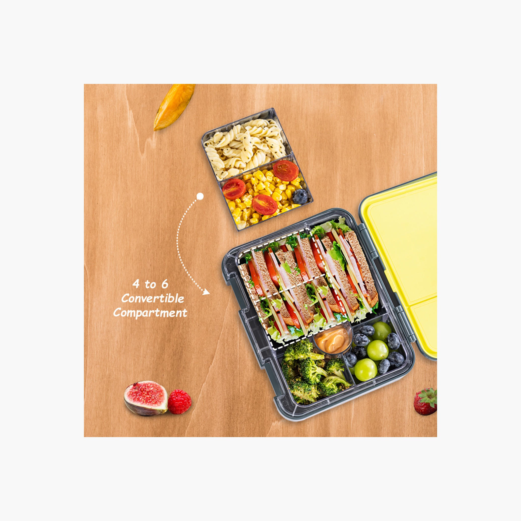 Eazy Kids Solid Sectioned Bento Lunch Box with Cutlery and Alphabet Sticker-school-lunchessentials-lunchboxes-image-5