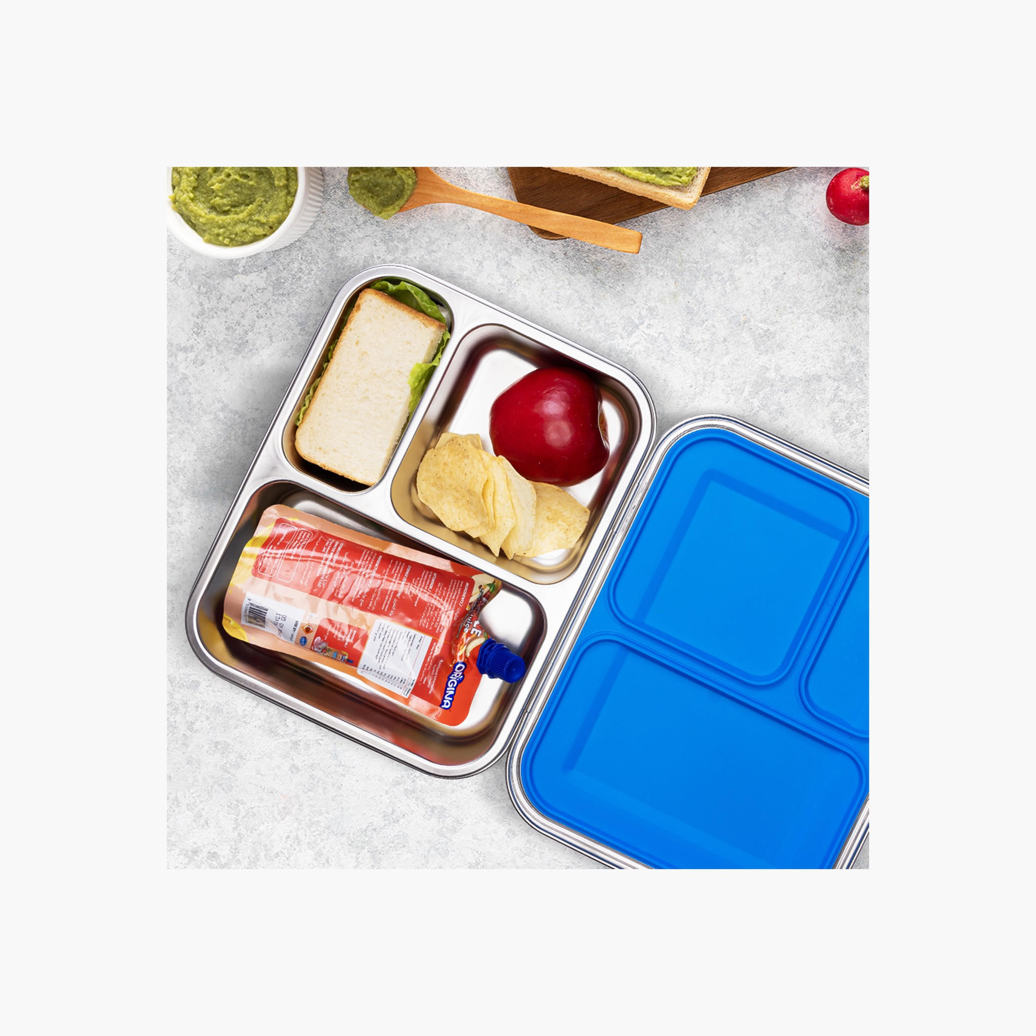 Eazy Kids Solid Sectioned Bento Steel Lunch Box-school-lunchessentials-lunchboxes-image-6