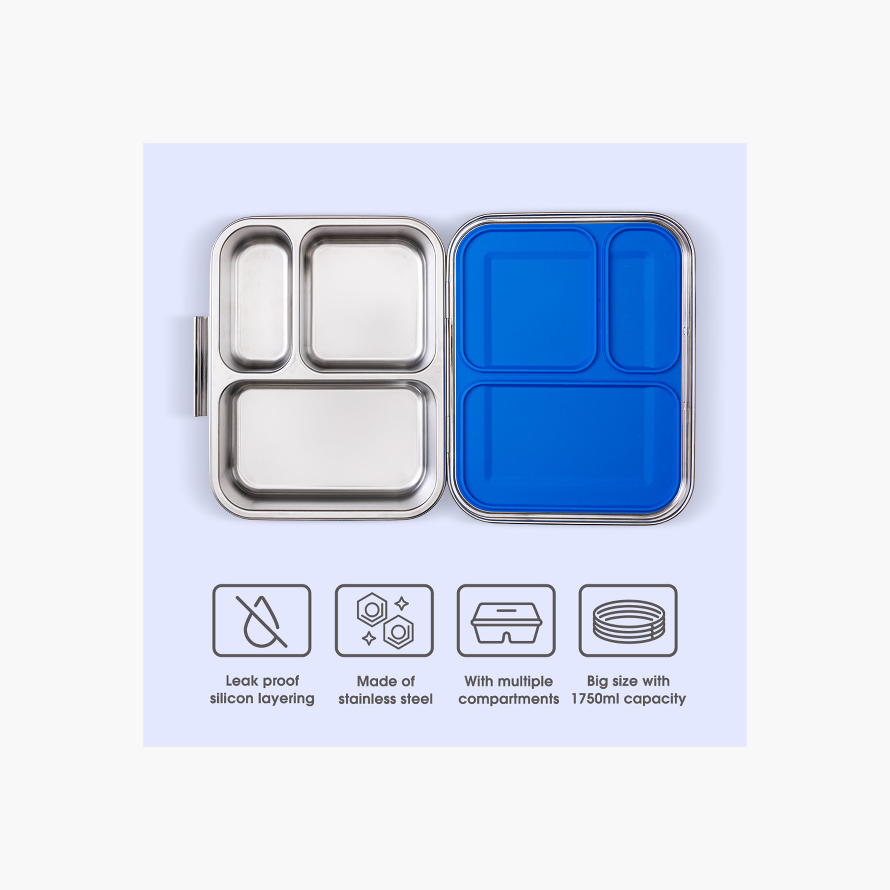 Eazy Kids Solid Sectioned Bento Steel Lunch Box-school-lunchessentials-lunchboxes-image-7