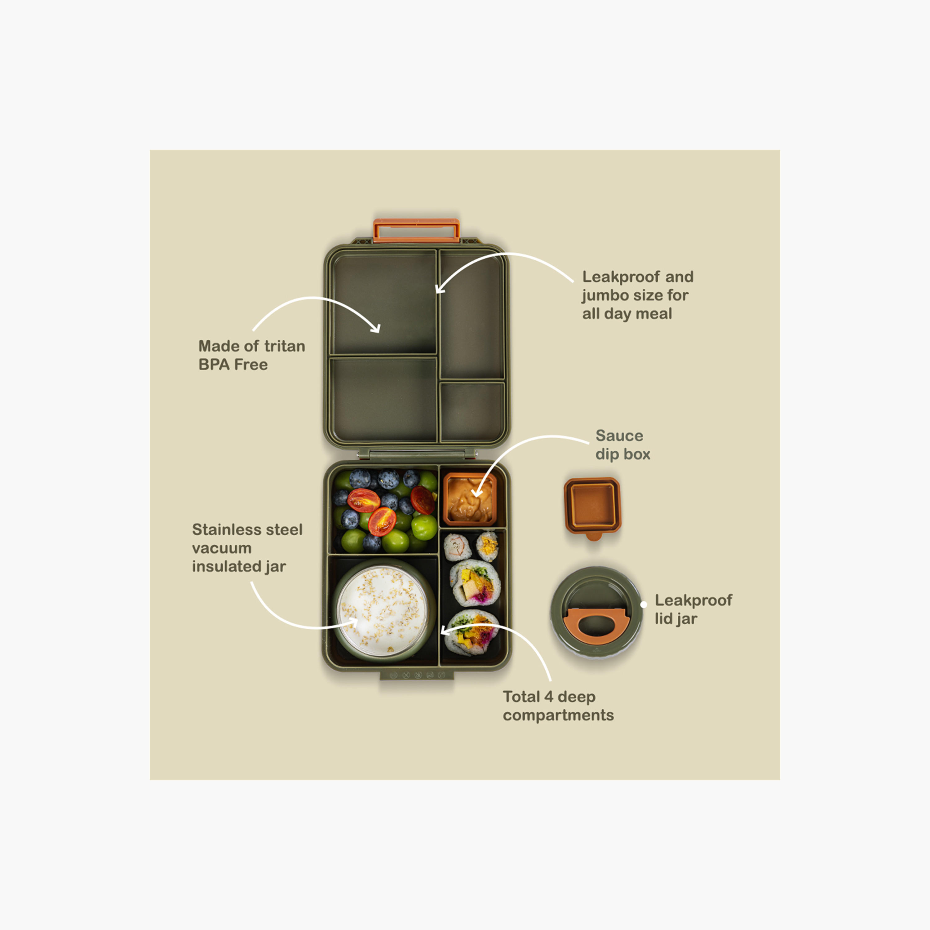 Eazy Kids Jumbo Solid Lunch Box with Insulated Jar and Dip Box Set-school-lunchessentials-lunchboxes-image-4