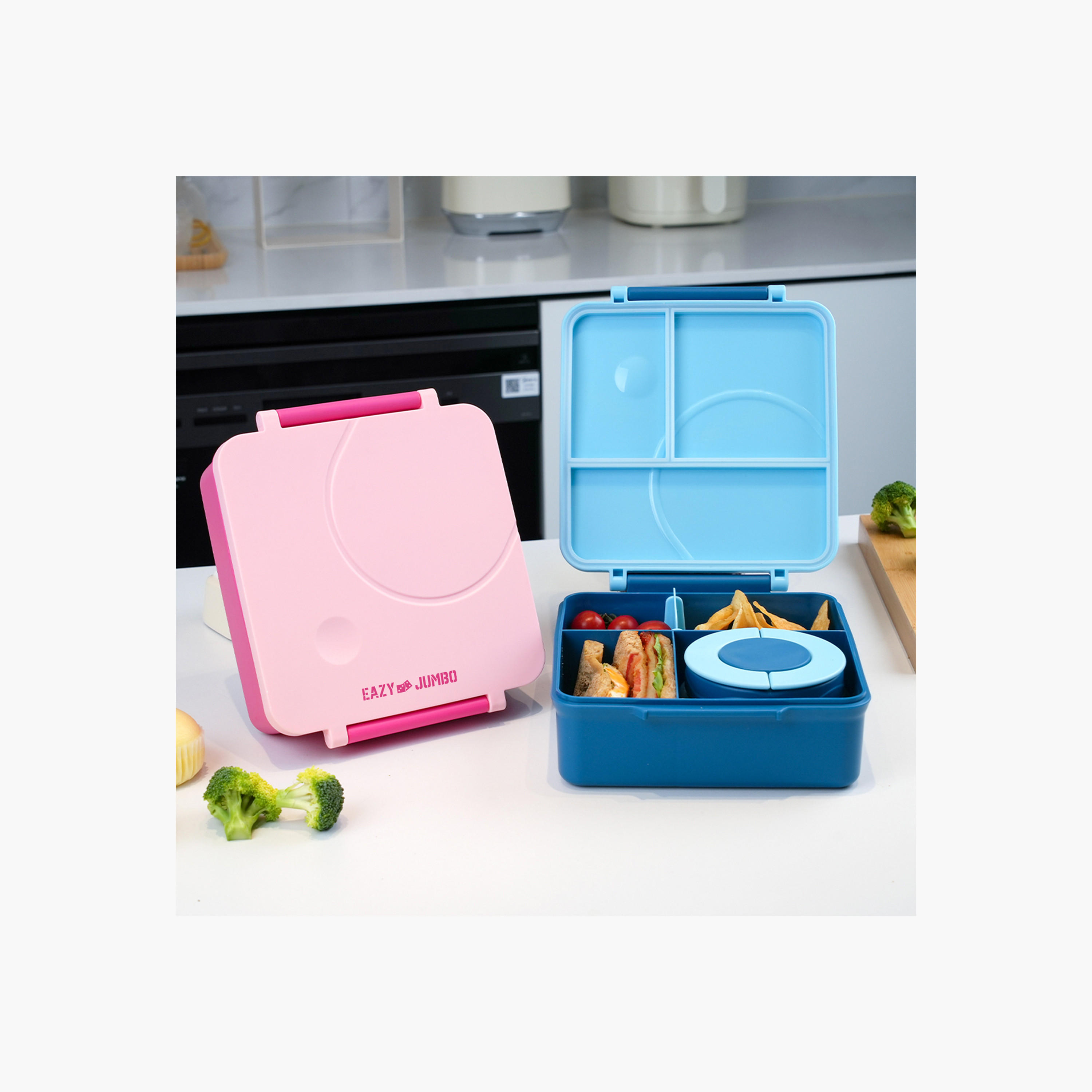 صندوق غداء مقسم سادة مع أدوات مائدة وجرة طعام من إيزي كيدز-school-lunchessentials-lunchboxes-image-13
