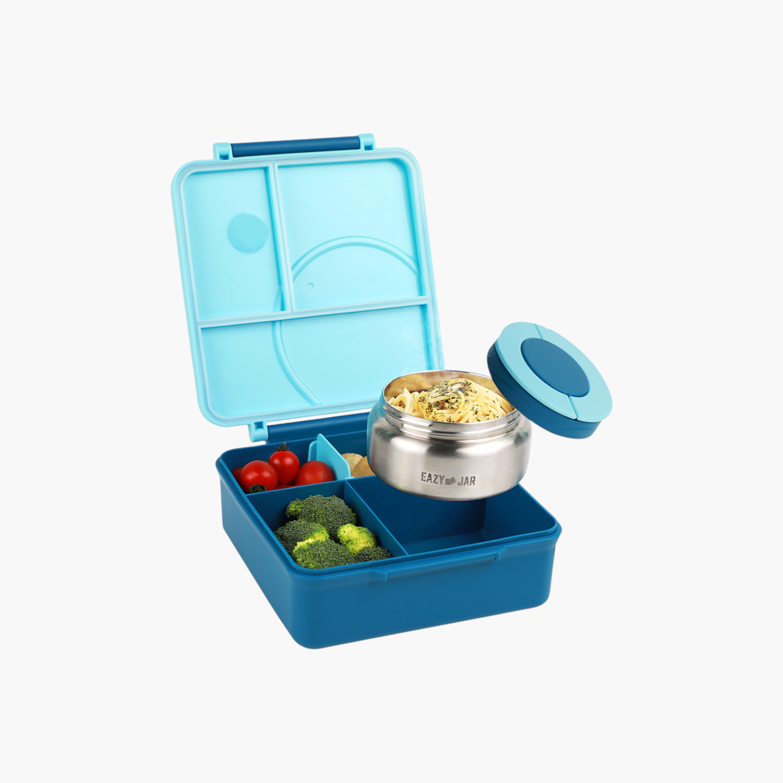 صندوق غداء مقسم سادة مع أدوات مائدة وجرة طعام من إيزي كيدز-school-lunchessentials-lunchboxes-image-3