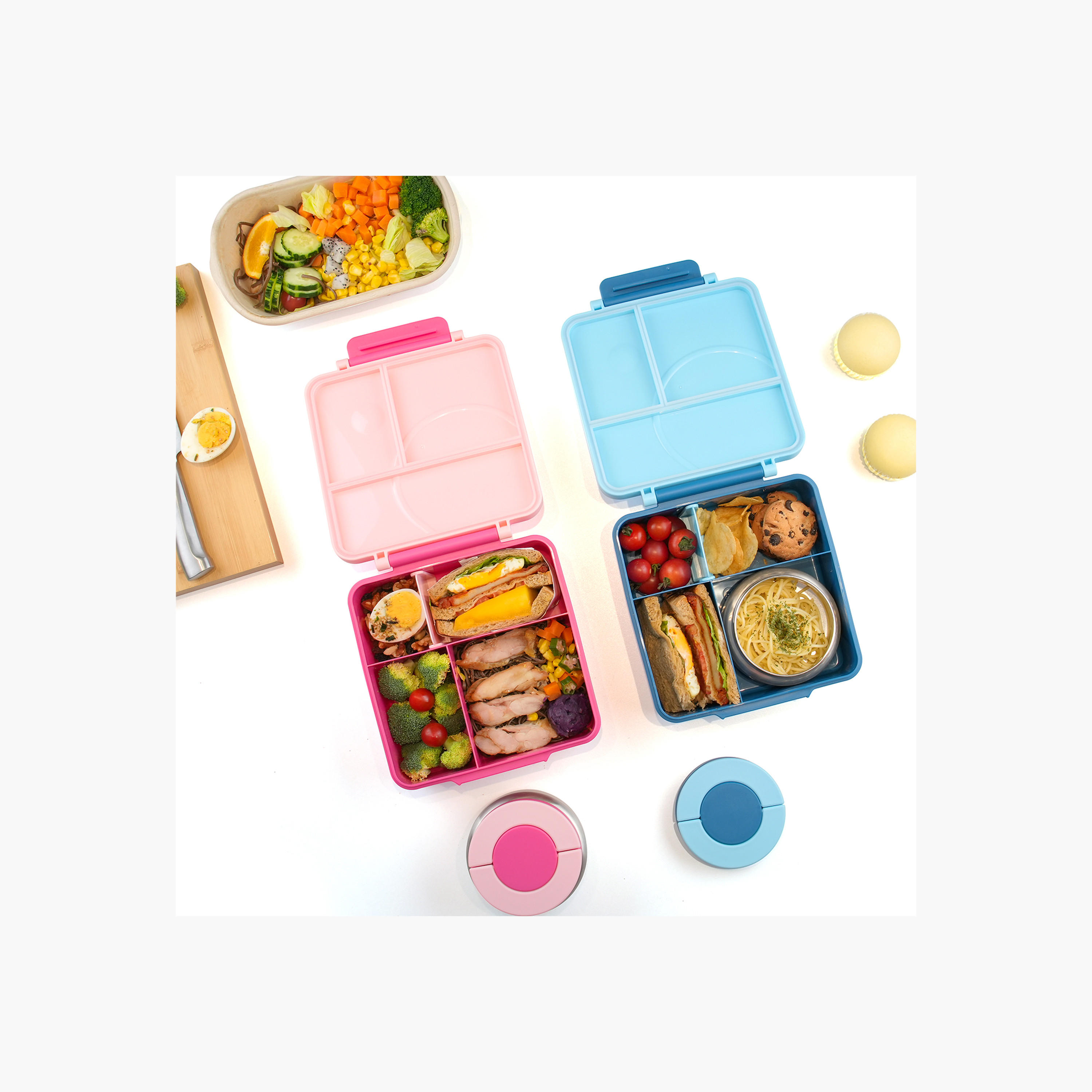 صندوق غداء مقسم سادة مع أدوات مائدة وجرة طعام من إيزي كيدز-school-lunchessentials-lunchboxes-image-9
