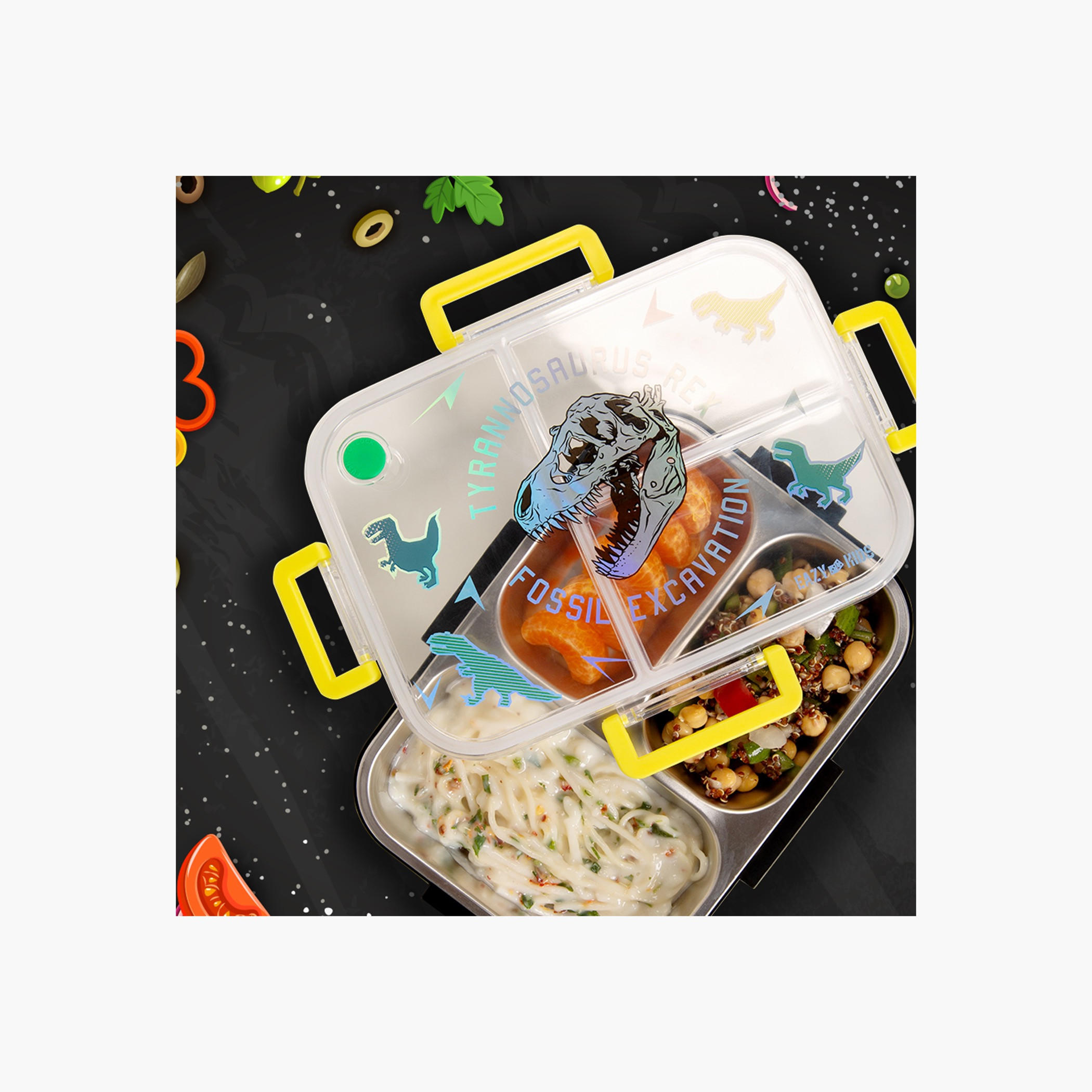 Eazy Kids Dinosaur Print Stainless Steel Lunch Box-school-lunchessentials-lunchboxes-image-3