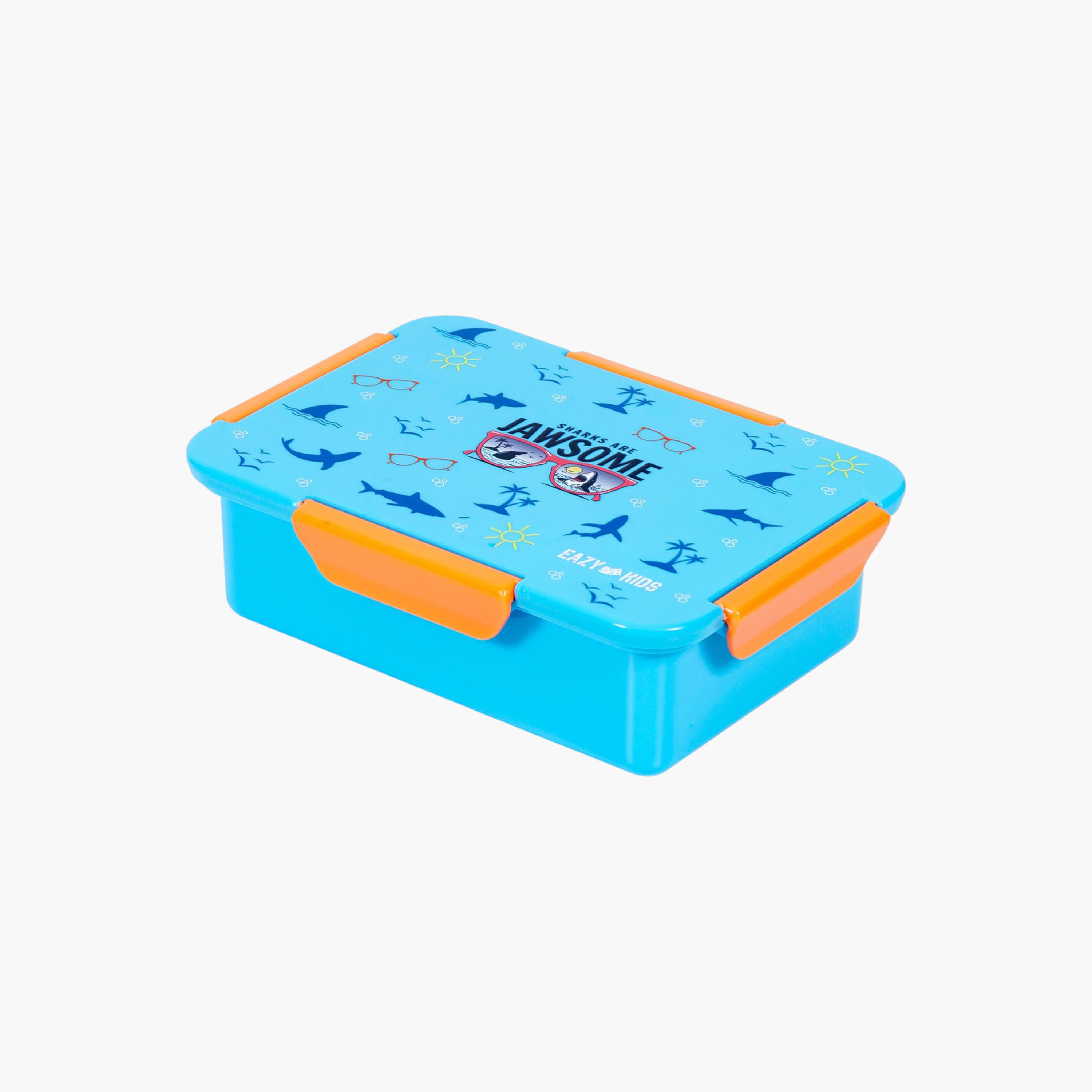 Eazy Kids Shark Print Convertible Compartment Bento Lunch Box with Clip Lock Lid-school-lunchessentials-lunchboxes-image-1