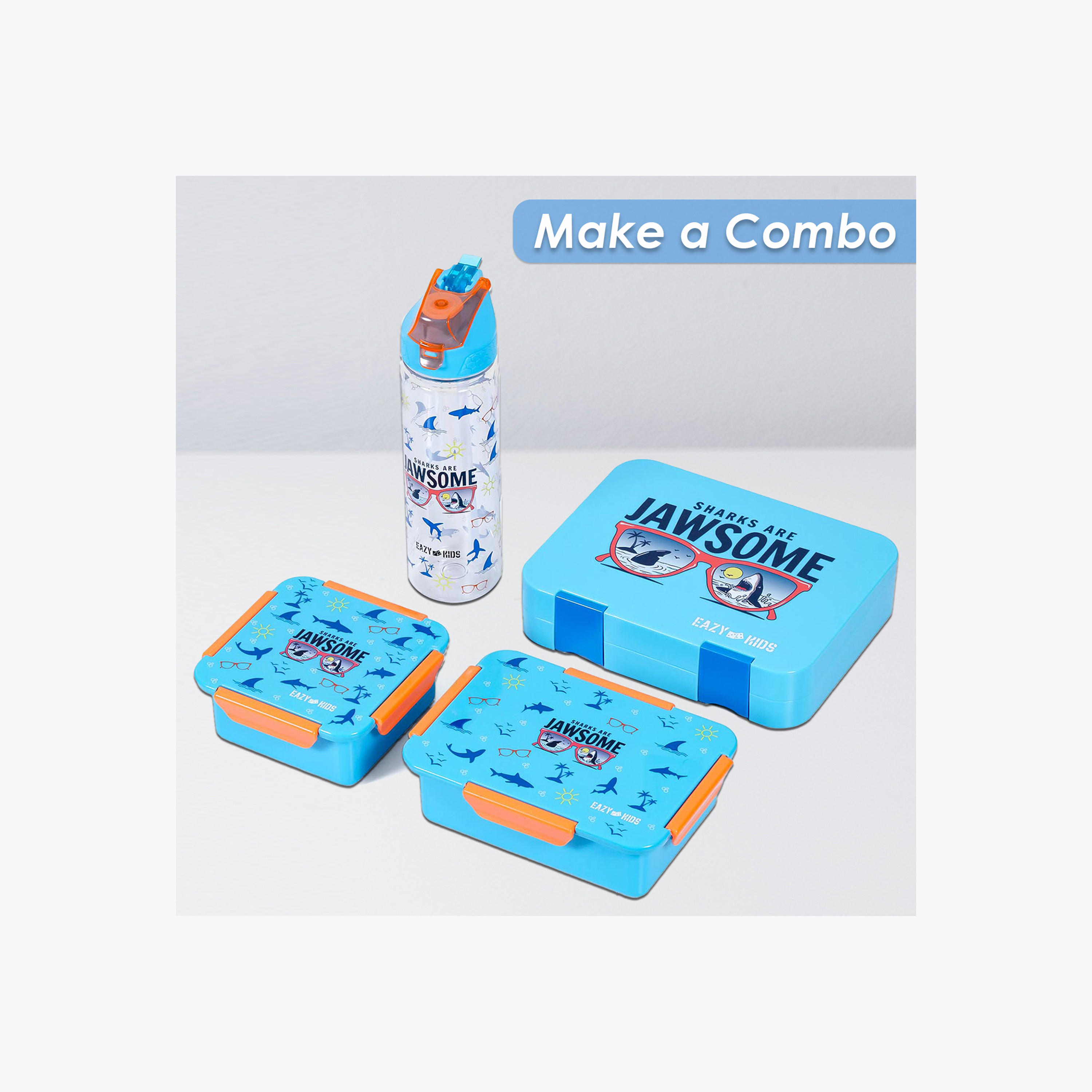 Eazy Kids Shark Print Convertible Compartment Bento Lunch Box with Clip Lock Lid-school-lunchessentials-lunchboxes-image-11