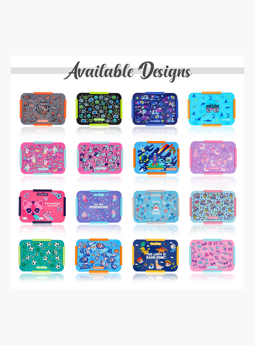 Eazy Kids Shark Print Convertible Compartment Bento Lunch Box with Clip Lock Lid-school-lunchessentials-lunchboxes-image-3