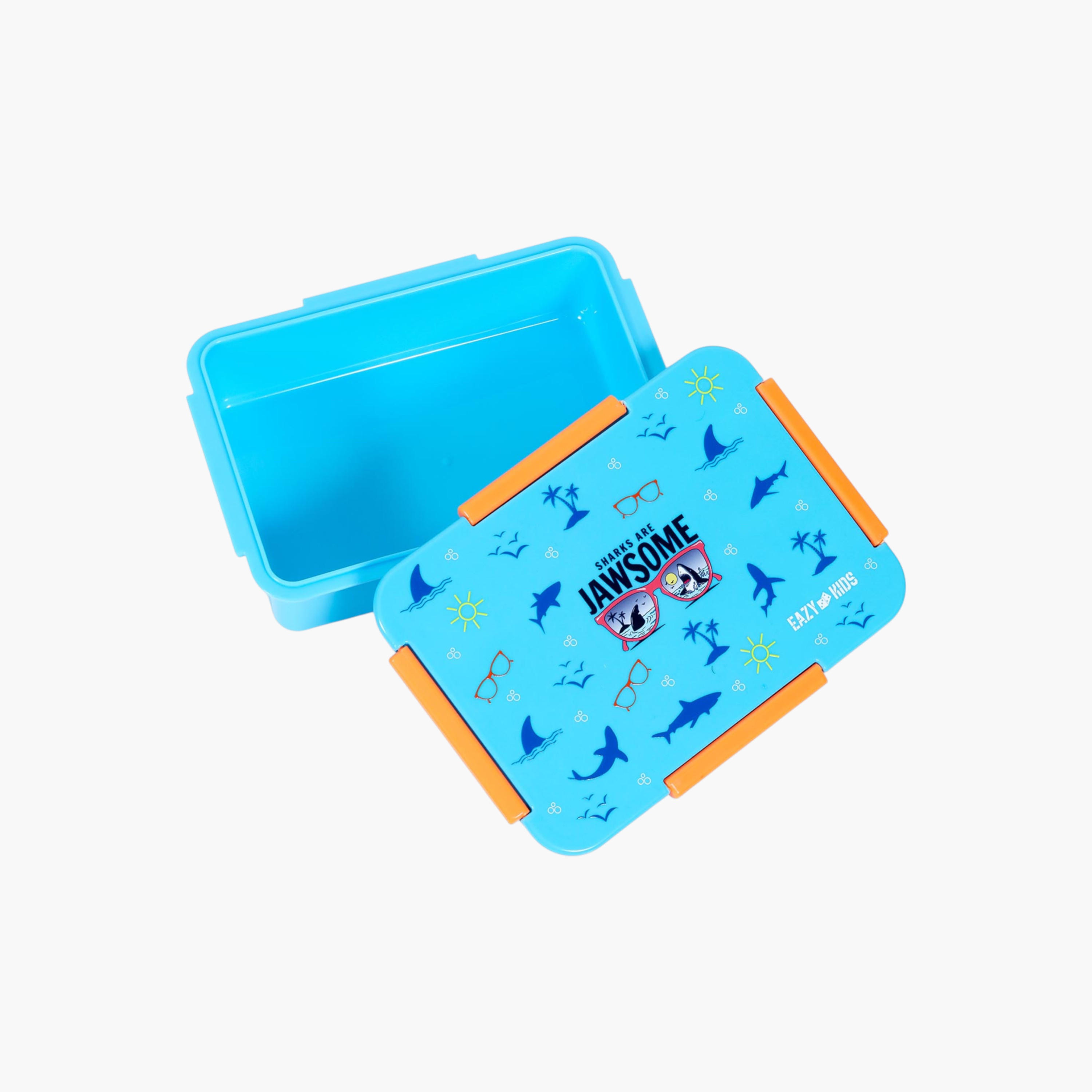 Eazy Kids Shark Print Convertible Compartment Bento Lunch Box with Clip Lock Lid-school-lunchessentials-lunchboxes-image-4