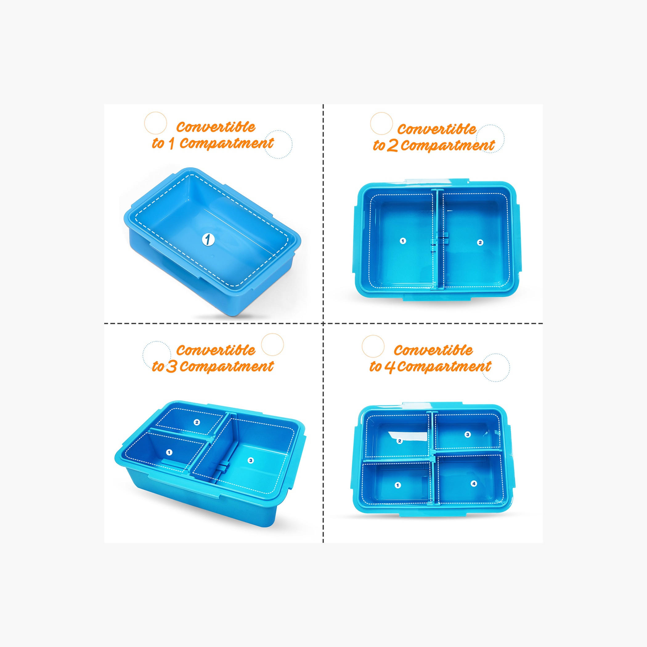 Eazy Kids Shark Print Convertible Compartment Bento Lunch Box with Clip Lock Lid-school-lunchessentials-lunchboxes-image-5