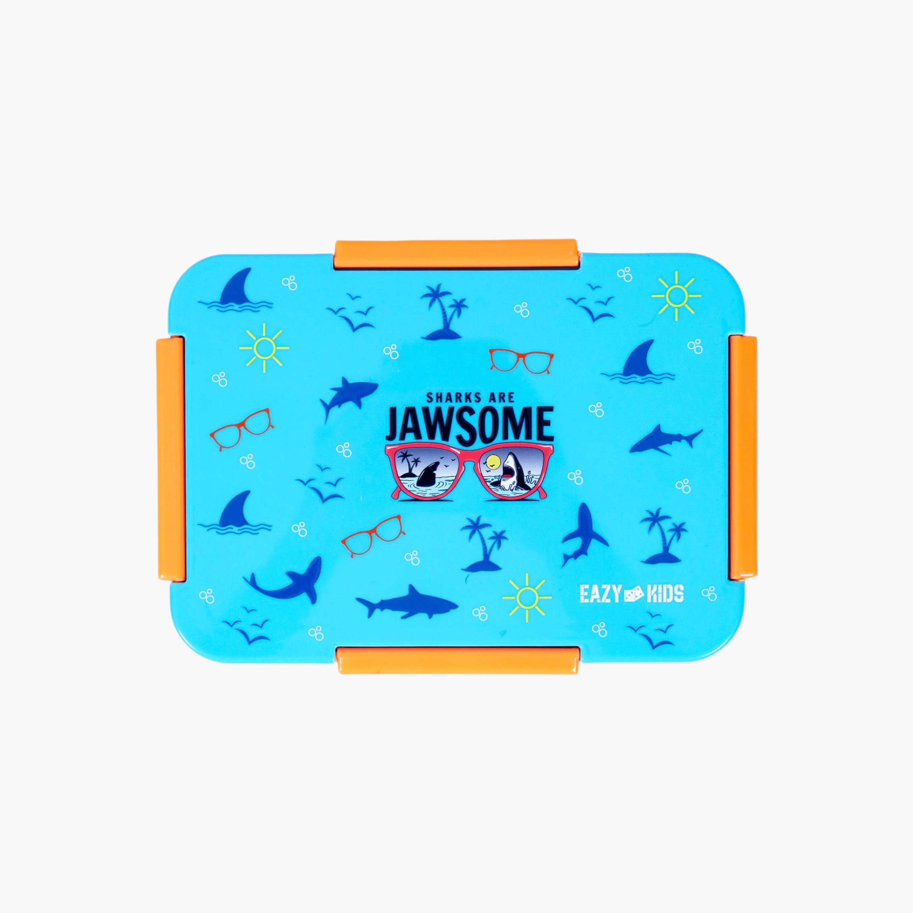 Eazy Kids Shark Print Convertible Compartment Bento Lunch Box with Clip Lock Lid-school-lunchessentials-lunchboxes-image-6