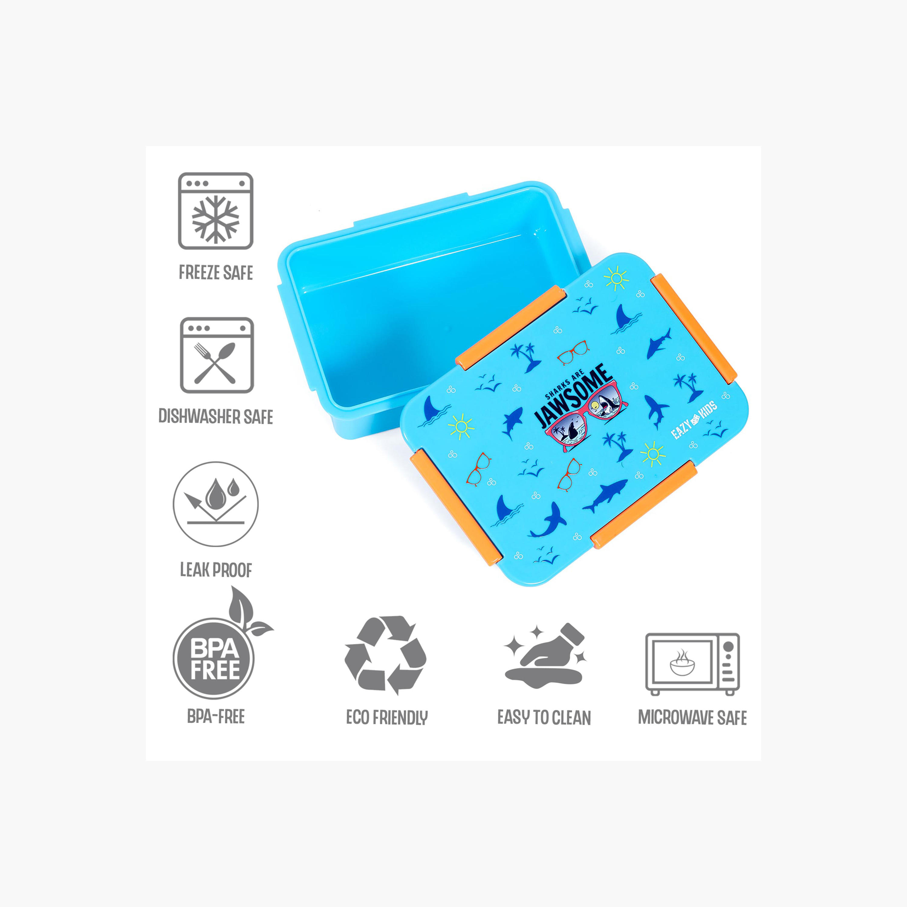 Eazy Kids Shark Print Convertible Compartment Bento Lunch Box with Clip Lock Lid-school-lunchessentials-lunchboxes-image-7