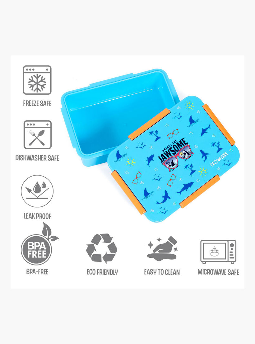 Eazy Kids Shark Print Convertible Compartment Bento Lunch Box with Clip Lock Lid-school-lunchessentials-lunchboxes-image-7