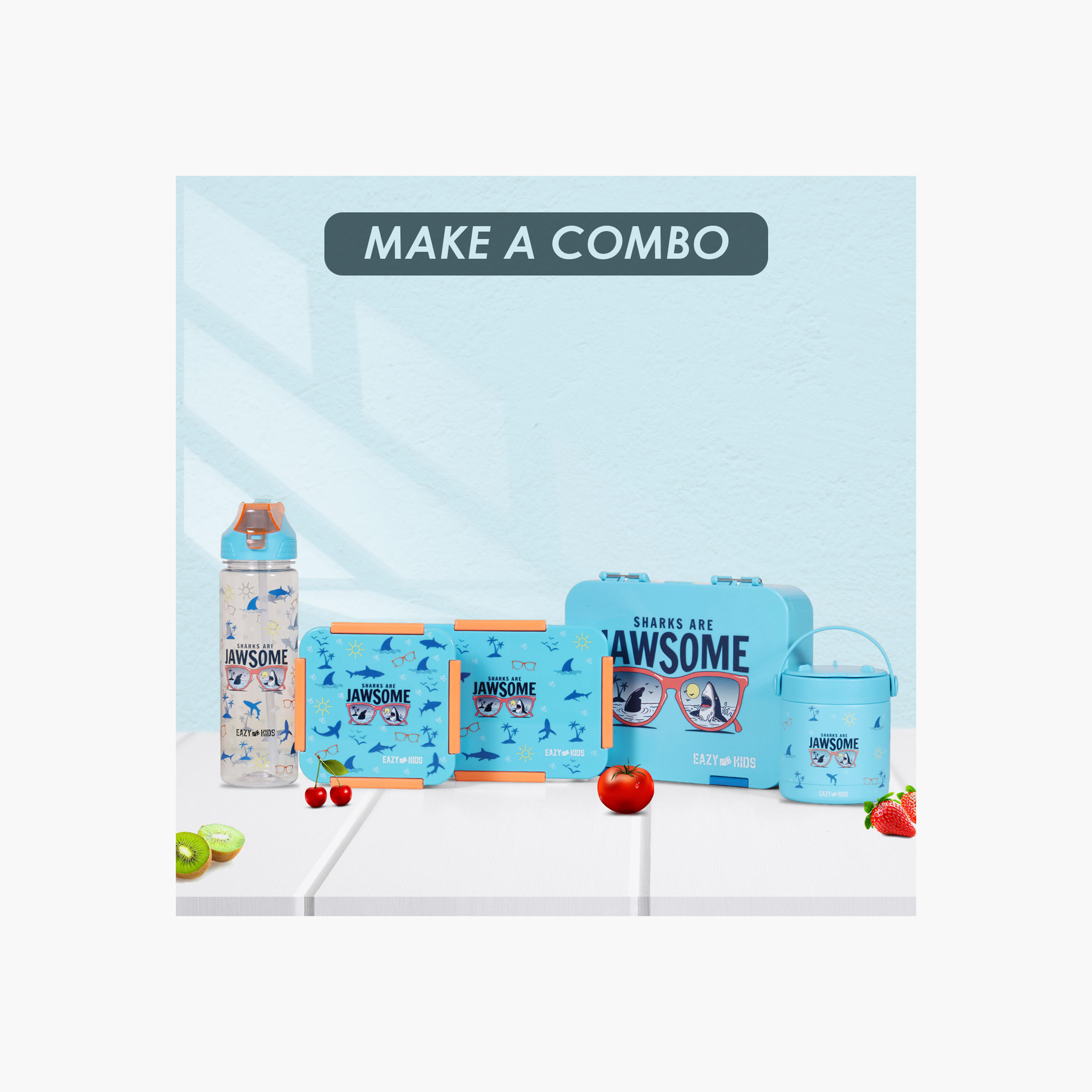 صندوق غداء بطبعات القرش مع غطاء بإغلاق بمشبك من إيزي كيدز-school-lunchessentials-lunchboxes-image-7