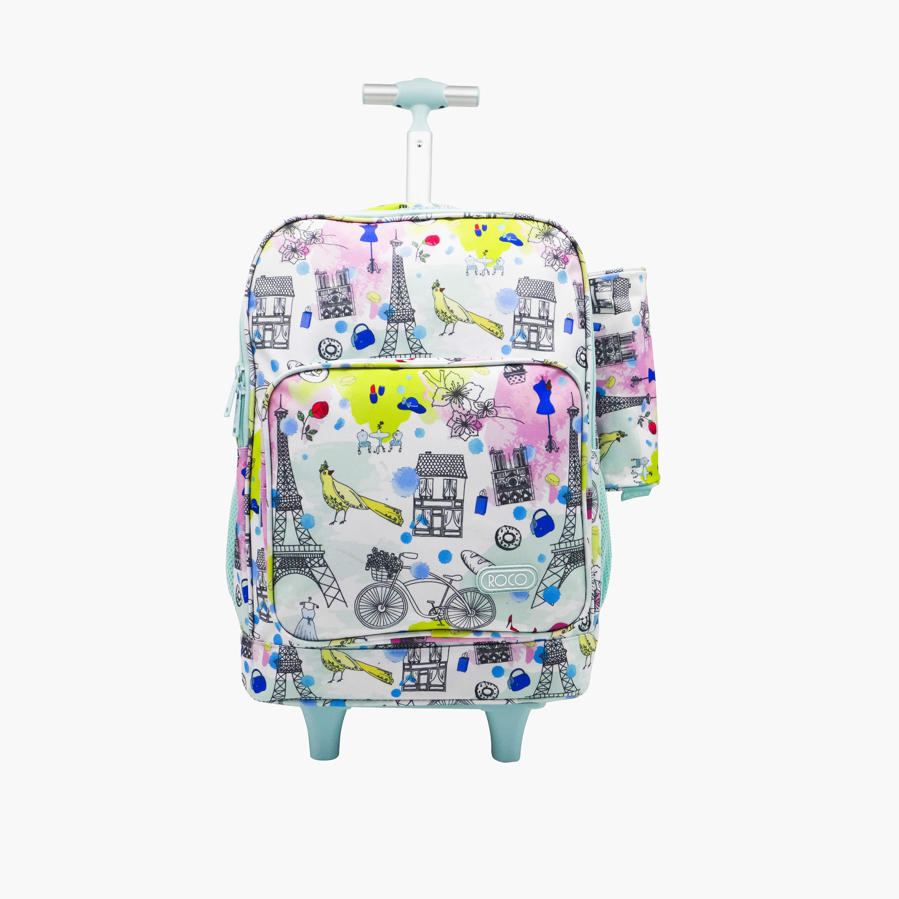 شنطة ظهر ترولي 15.6 بوصة بمقبض قابل للسحب ومقلمة وطبعات من روكو - 46x33x20 سم-school-bagsandbackpacks-trolleybags-image-1