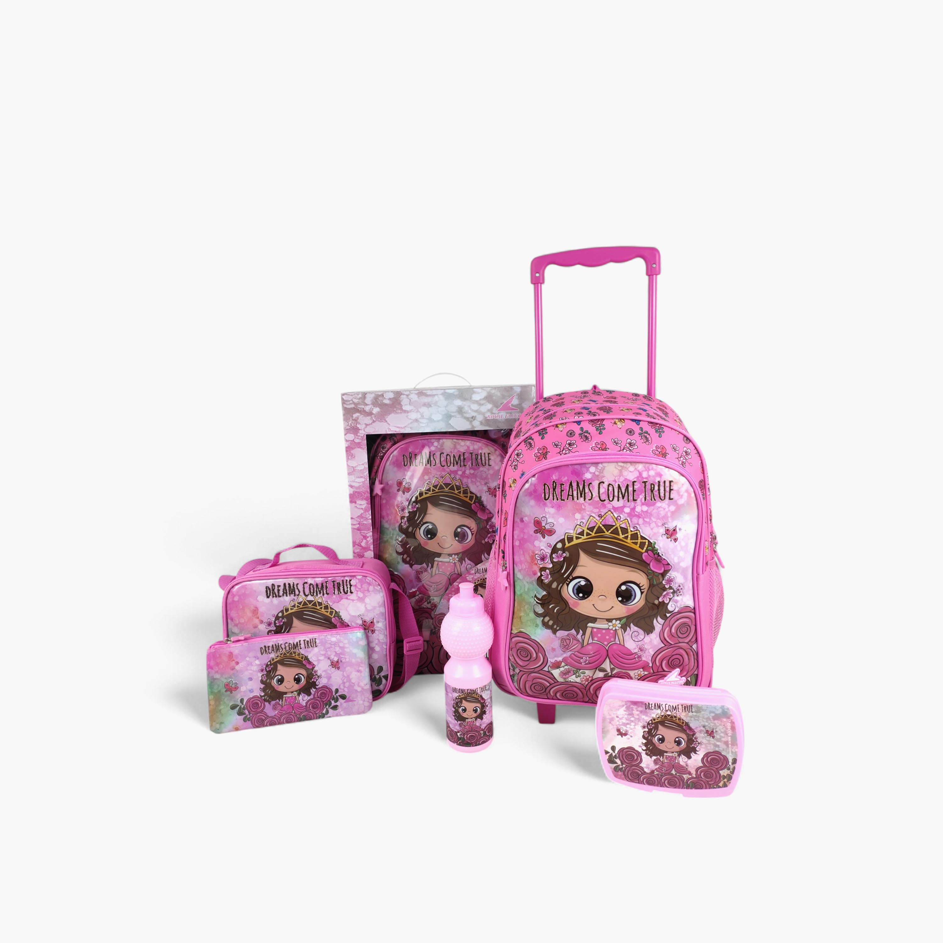 طقم شنطة ظهر ترولي 16 بوصة بطبعات 5 قطع من رويال فالكون - 45x31x17 سم-school-bagsandbackpacks-trolleybags-image-1