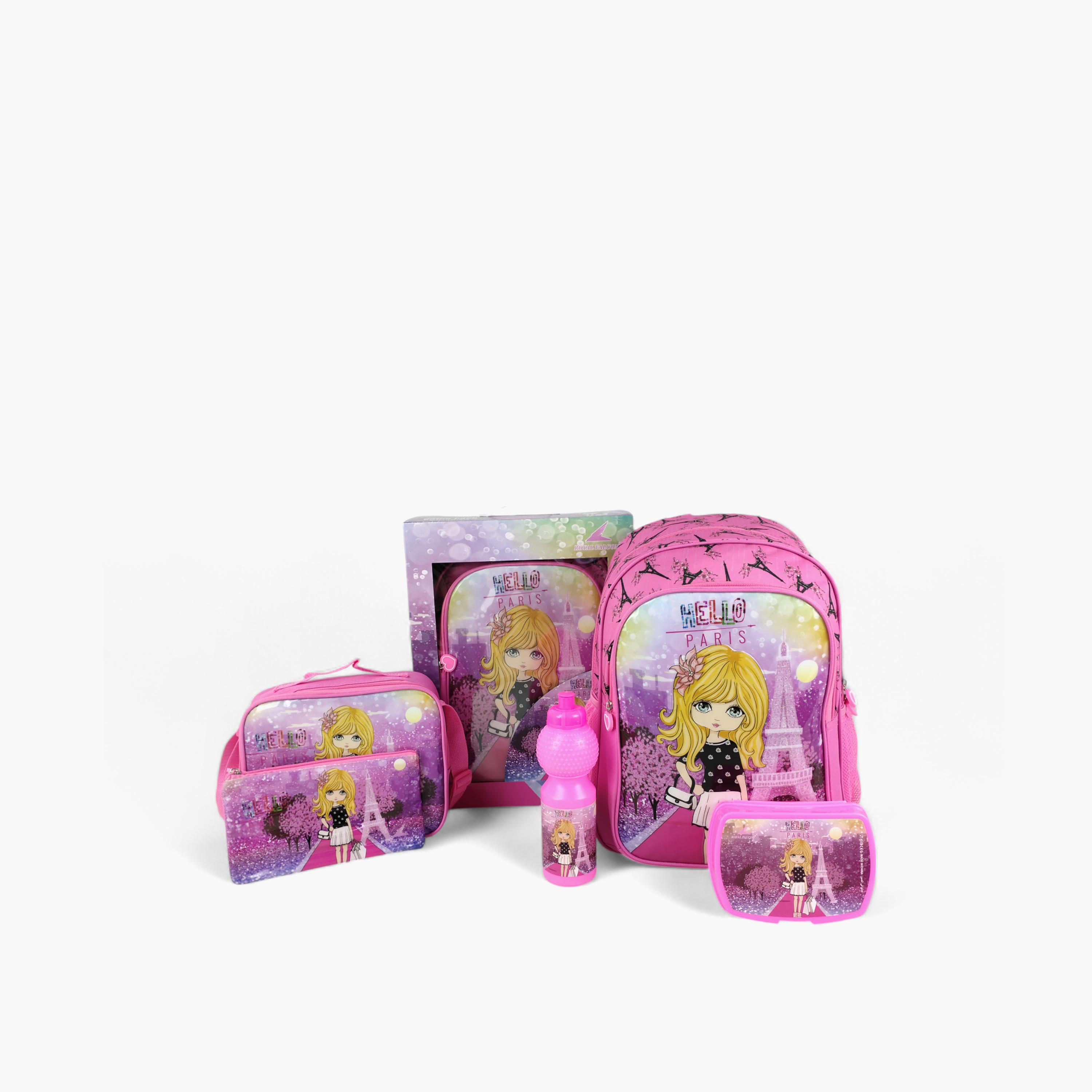 طقم شنطة ظهر 16 بوصة بطبعات جرافيك 5 قطع من رويال فالكون - 41x30x17 سم-school-bagsandbackpacks-sets-image-1