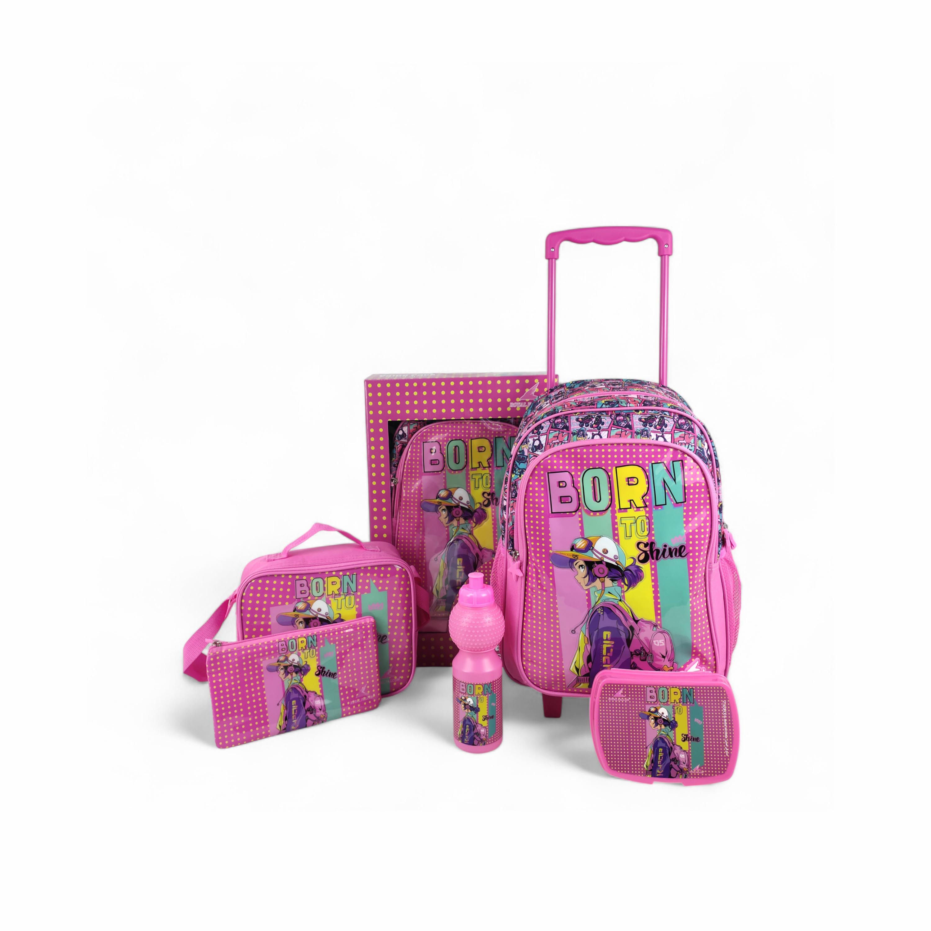 Royal Falcon 5-Piece Slogan Print 16-inch Trolley Backpack Set - 45x31x17 cms-school-bagsandbackpacks-trolleybags-image-1