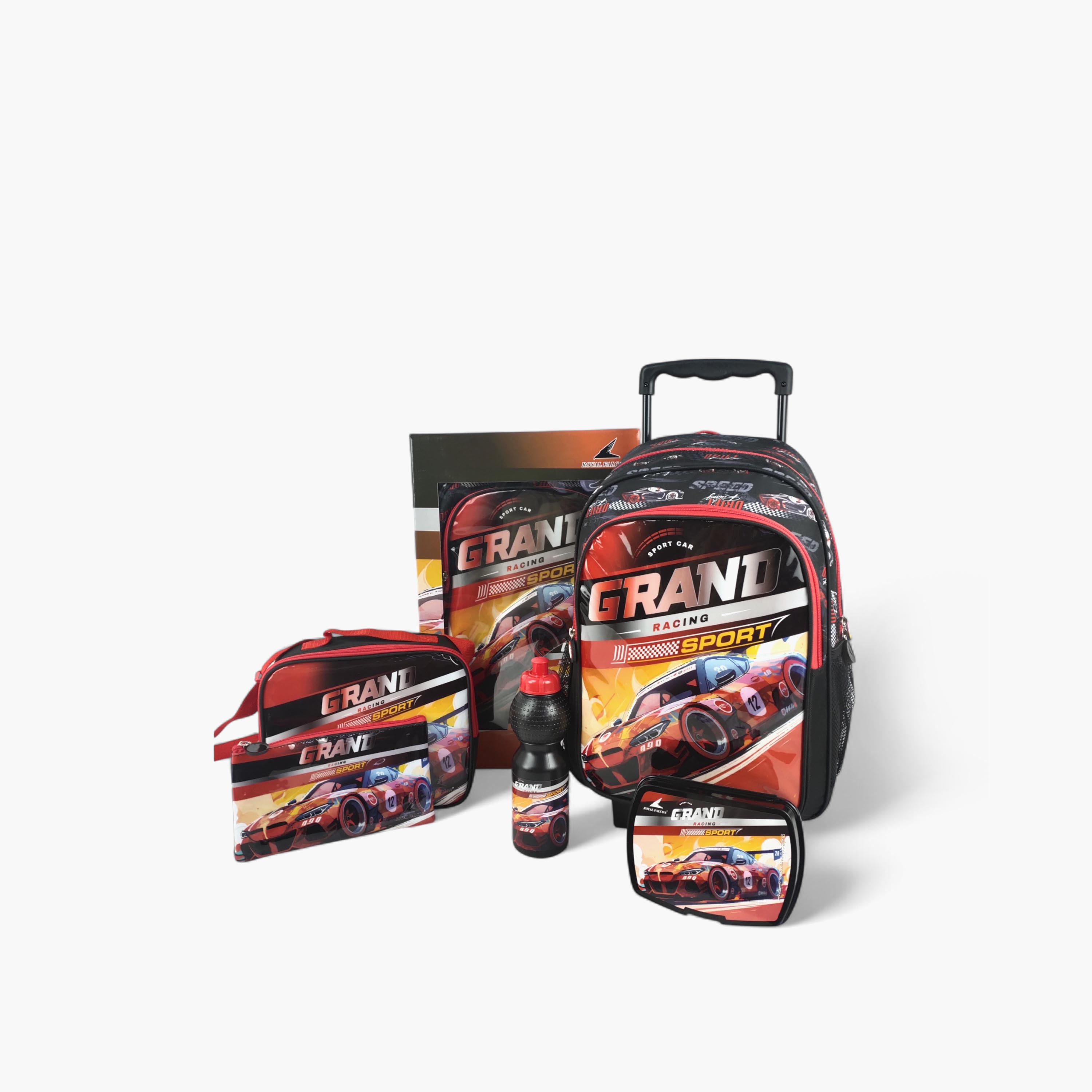 Royal Falcon 5-Piece Racing Print 16-inch Trolley Backpack Set - 45x31x17 cms-school-bagsandbackpacks-trolleybags-image-1