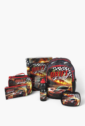 طقم شنطة ظهر ترولي 16 بوصة بطبعات سباق 5 قطع من رويال فالكون - 41x30x17 سم-school-bagsandbackpacks-trolleybags-image-1