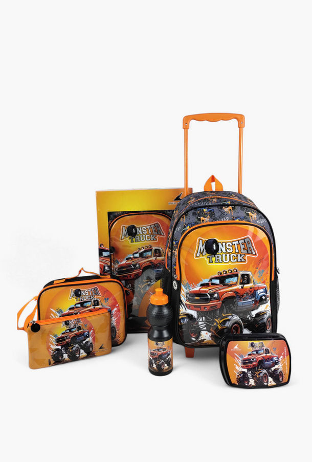 Royal Falcon 5-Piece Monster Truck Print 16-inch Trolley Backpack Set - 45x31x17 cms-school-image-1