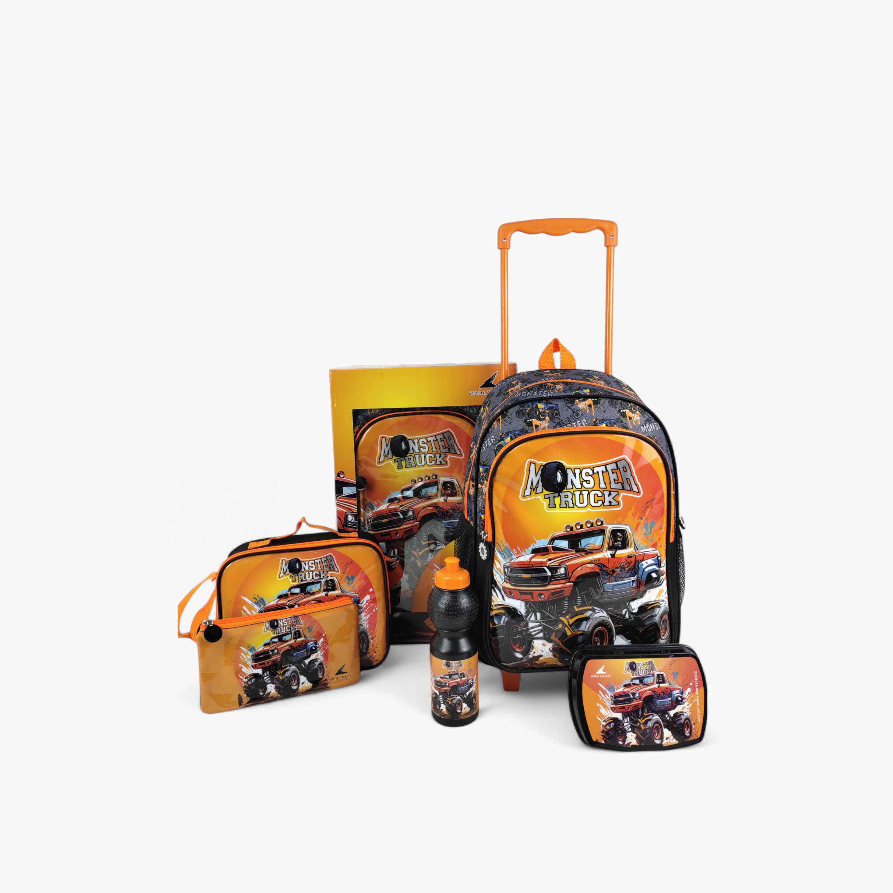 Royal Falcon 5-Piece Monster Truck Print 16-inch Trolley Backpack Set - 45x31x17 cms-school-bagsandbackpacks-trolleybags-image-1