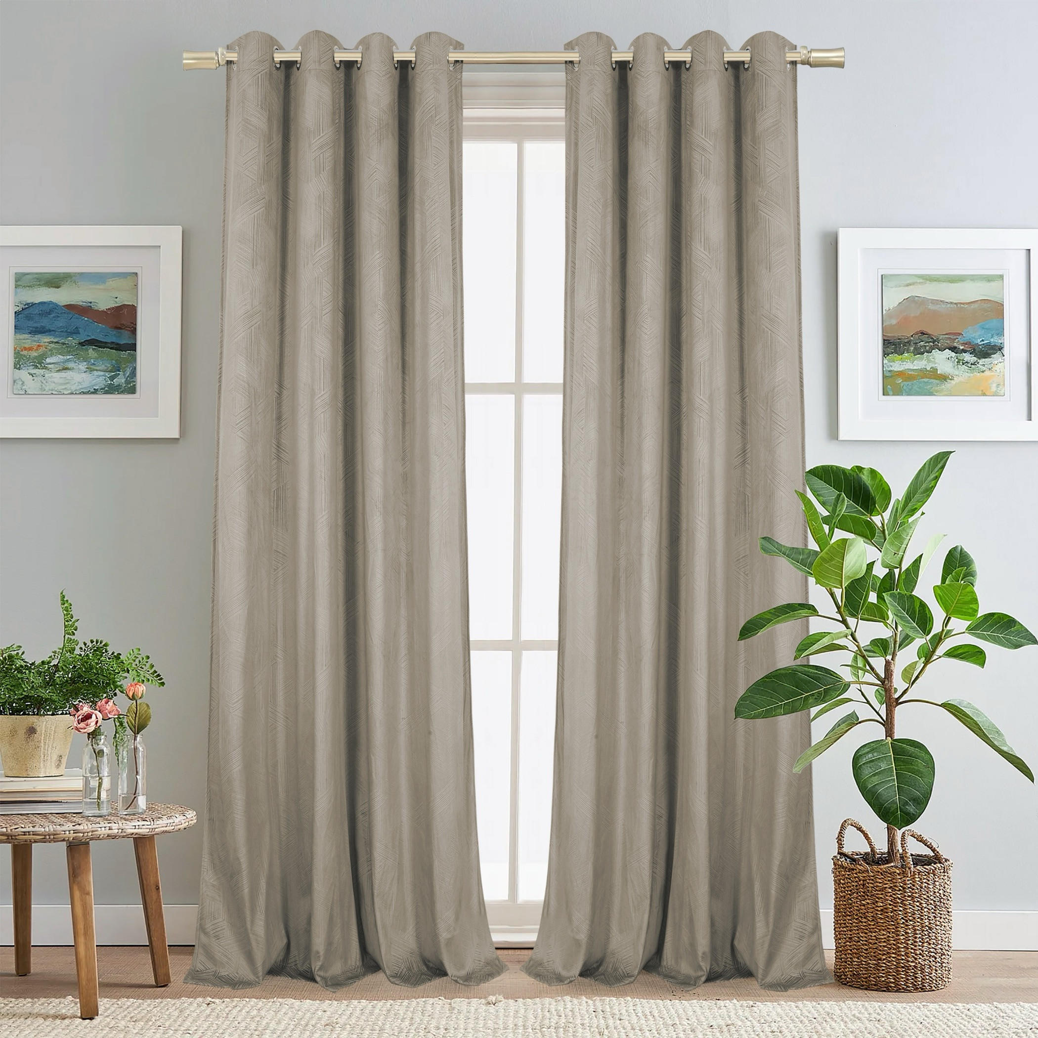 Geometric Pattern Eyelet Curtain Set-household-windows-curtains-image-1