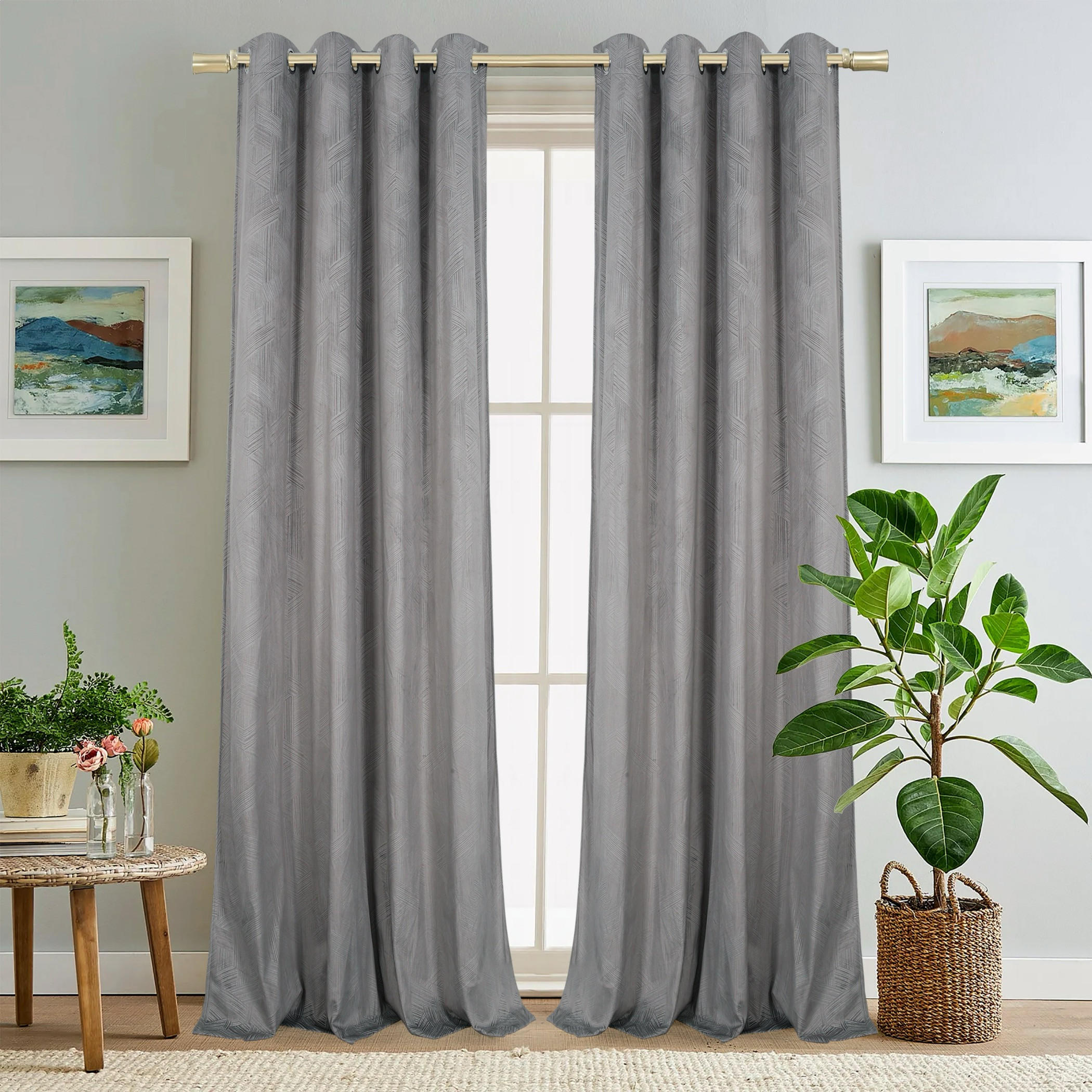 Geometric Pattern Eyelet Curtain Set-household-windows-curtains-image-1