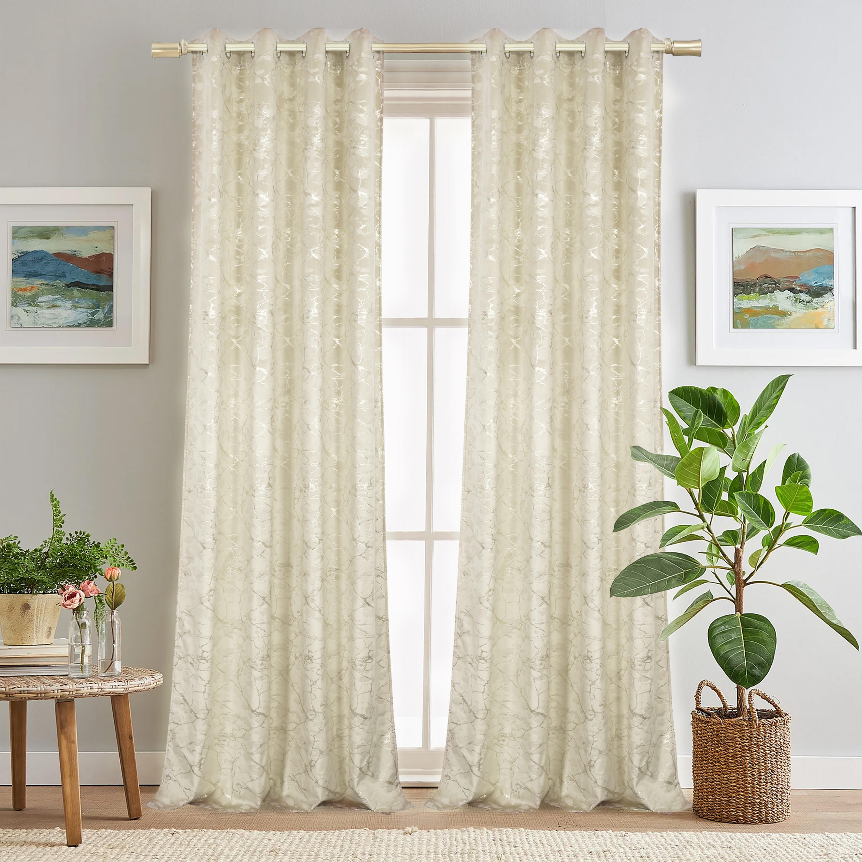 زوج ستائر مخملية بحلقات معدنية وورق ذهبي-household-windows-curtains-image-9