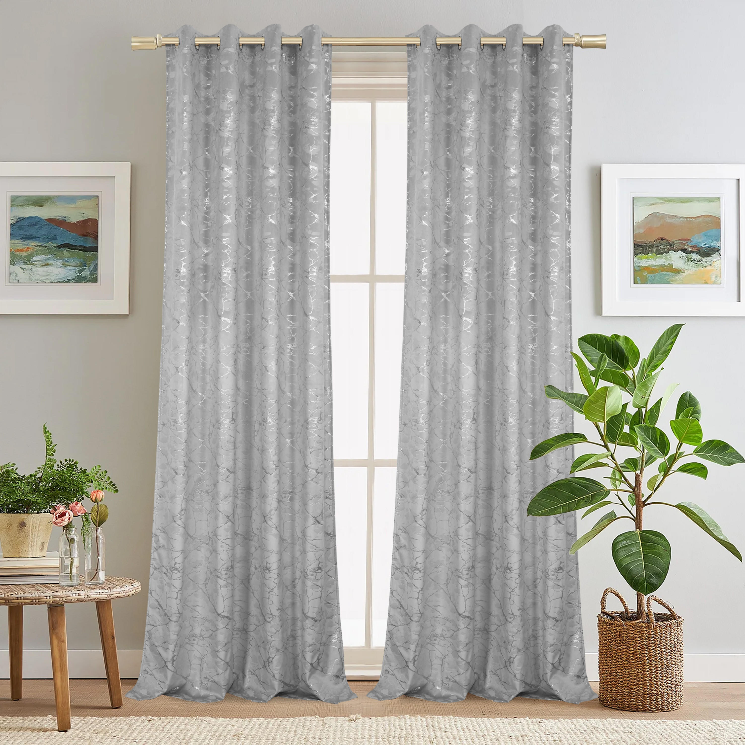 زوج ستائر مخملية بحلقات معدنية وورق ذهبي-household-windows-curtains-image-5