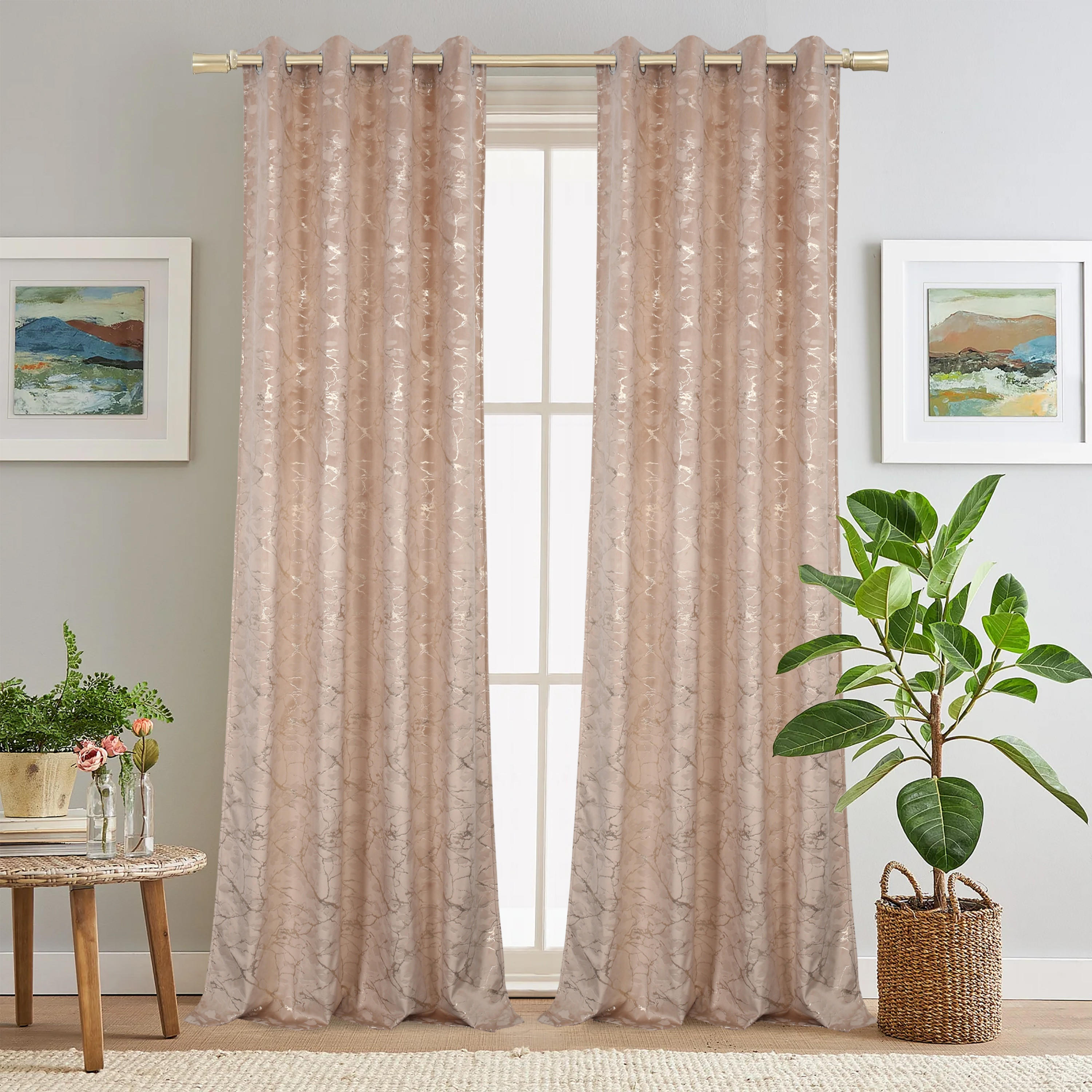 زوج ستائر مخملية بحلقات معدنية وورق ذهبي-household-windows-curtains-image-1
