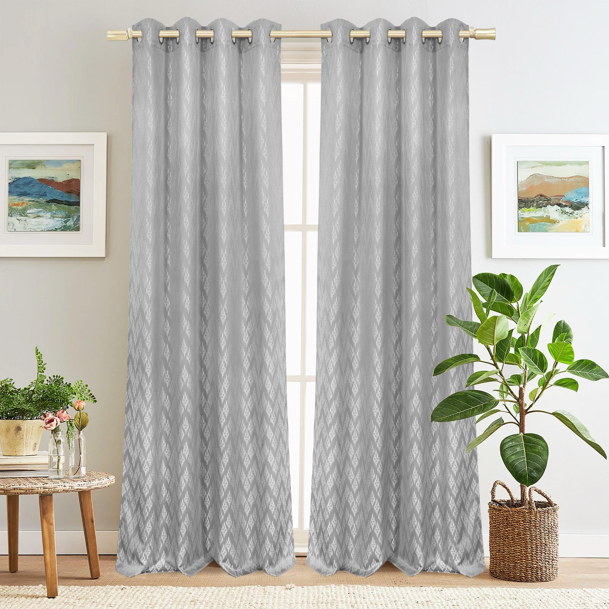 Jacquard Patterned Eyelet Curtain Set-household-windows-curtains-image-1