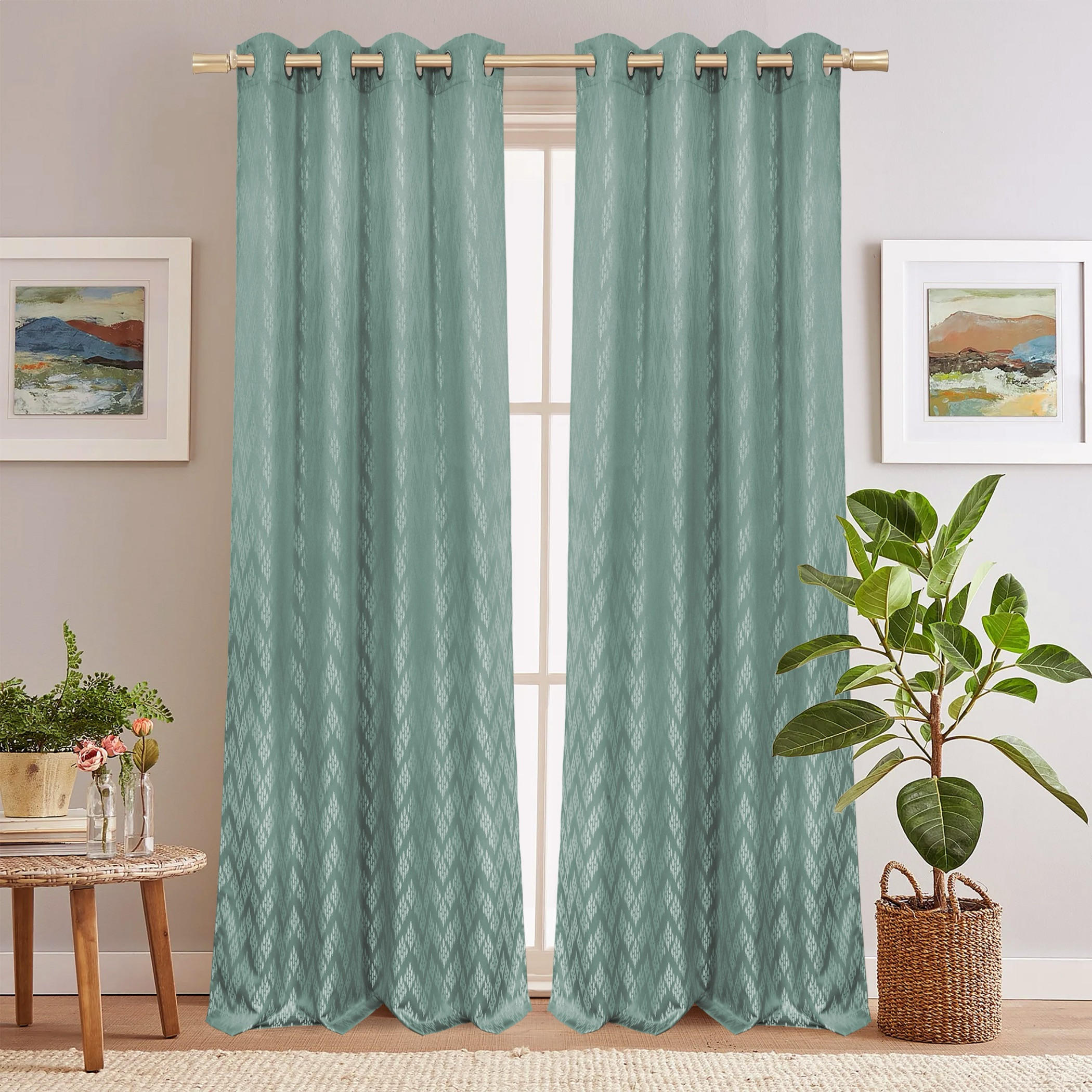 Jacquard Patterned Eyelet Curtain Set-household-windows-curtains-image-1