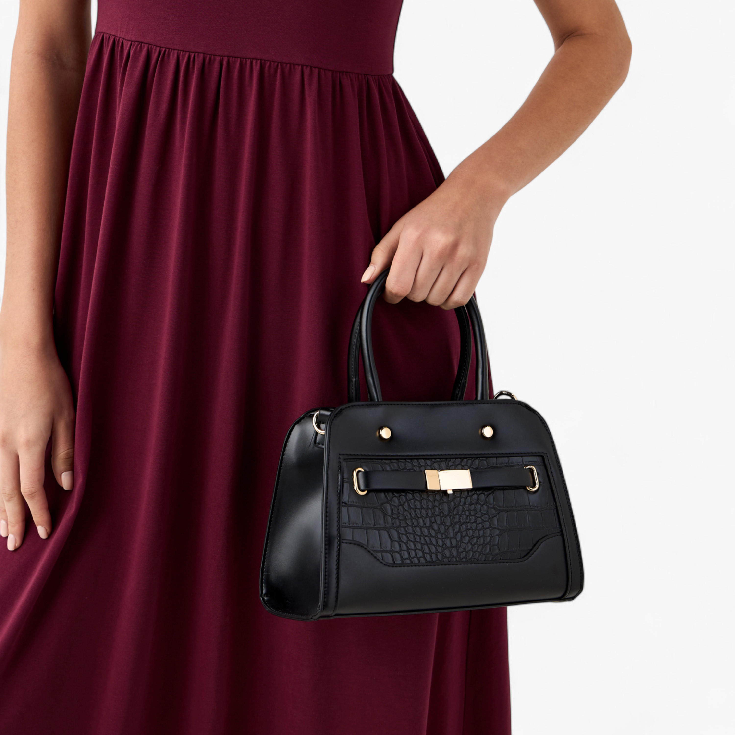 Sasha Textured Satchel Bag with Double Handle-women-bagsandwallets-handbags-image-8