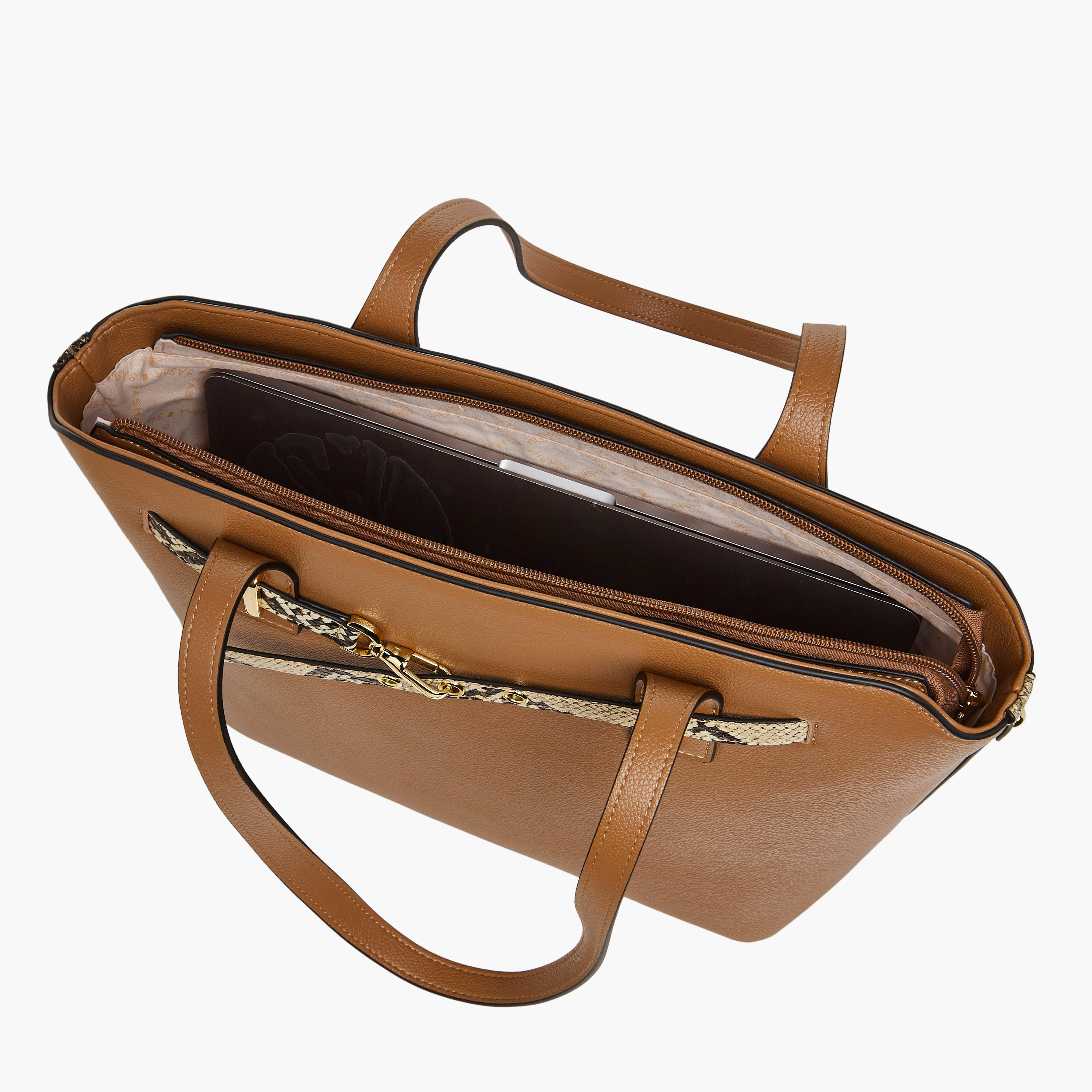 شنطة توتي بتفاصيل حزام حيوانات بارزة الملمس مع مقابض من ساشا-women-bagsandwallets-handbags-image-8