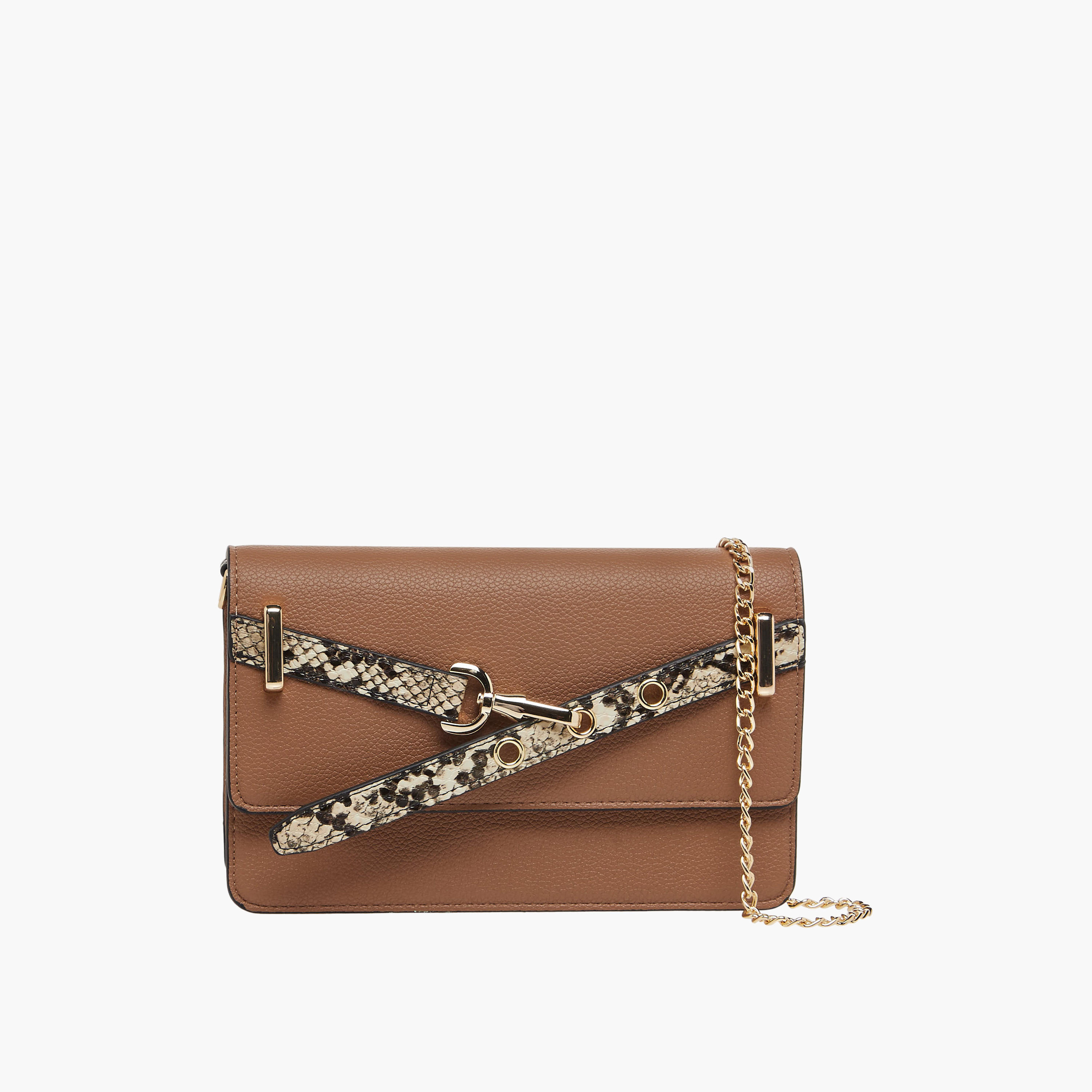 Sasha Animal Textured Belt Detail Crossbody Bag with Chain Strap-women-bagsandwallets-handbags-image-1