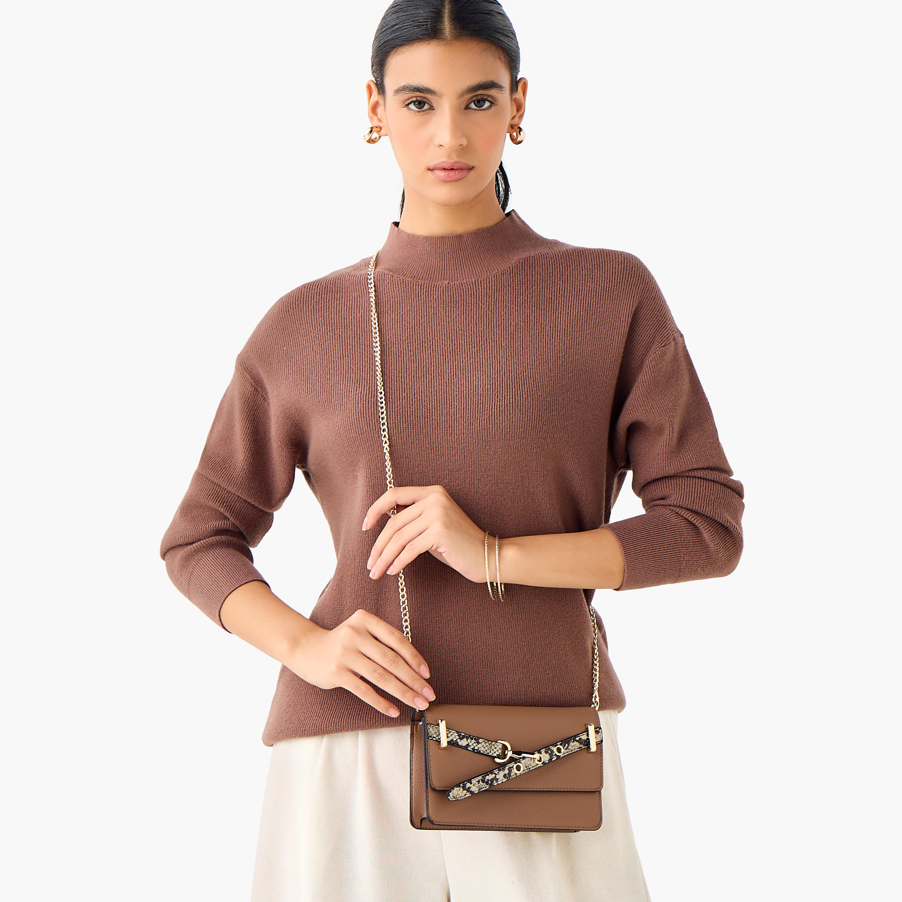 Sasha Animal Textured Belt Detail Crossbody Bag with Chain Strap-women-bagsandwallets-handbags-image-2