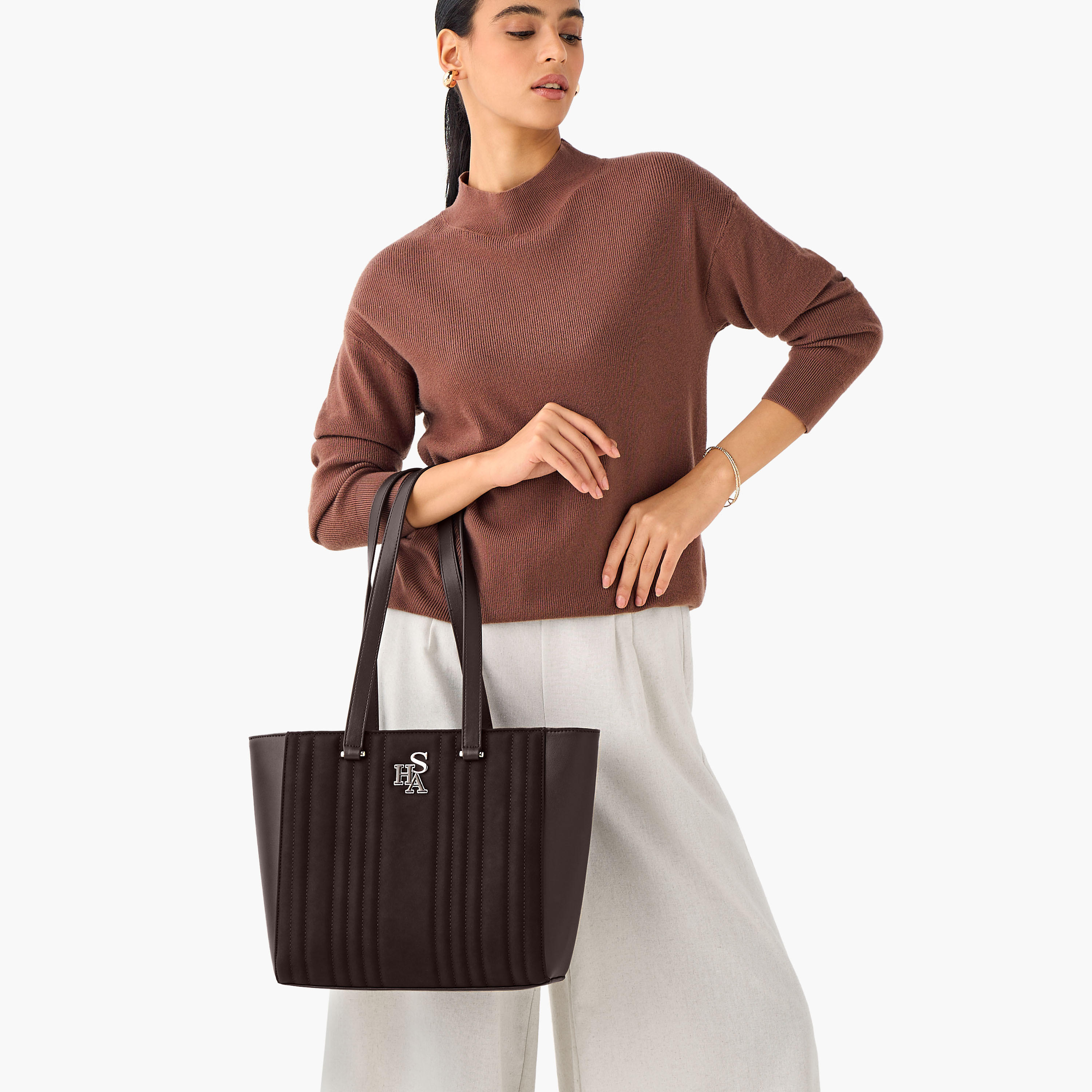 Sasha Kodes Textured Tote Bag with Double Handle-women-bagsandwallets-handbags-image-2