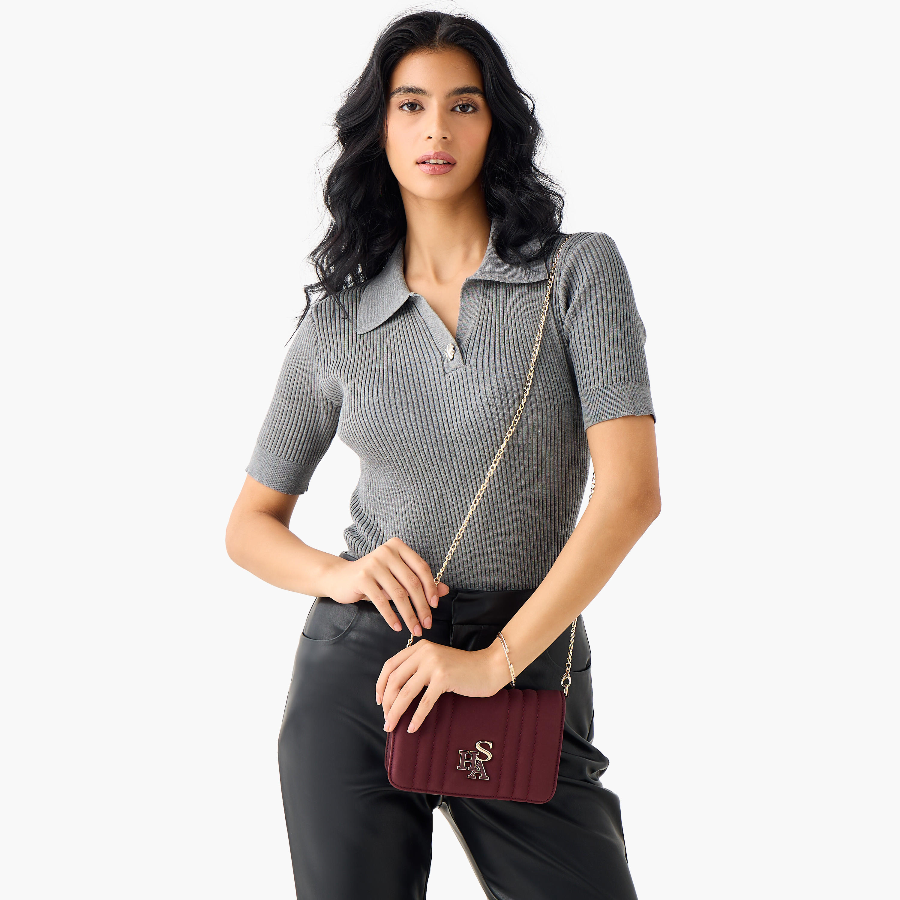 Sasha Kodes Textured Crossbody Bag with Detachable Strap-women-bagsandwallets-handbags-image-2